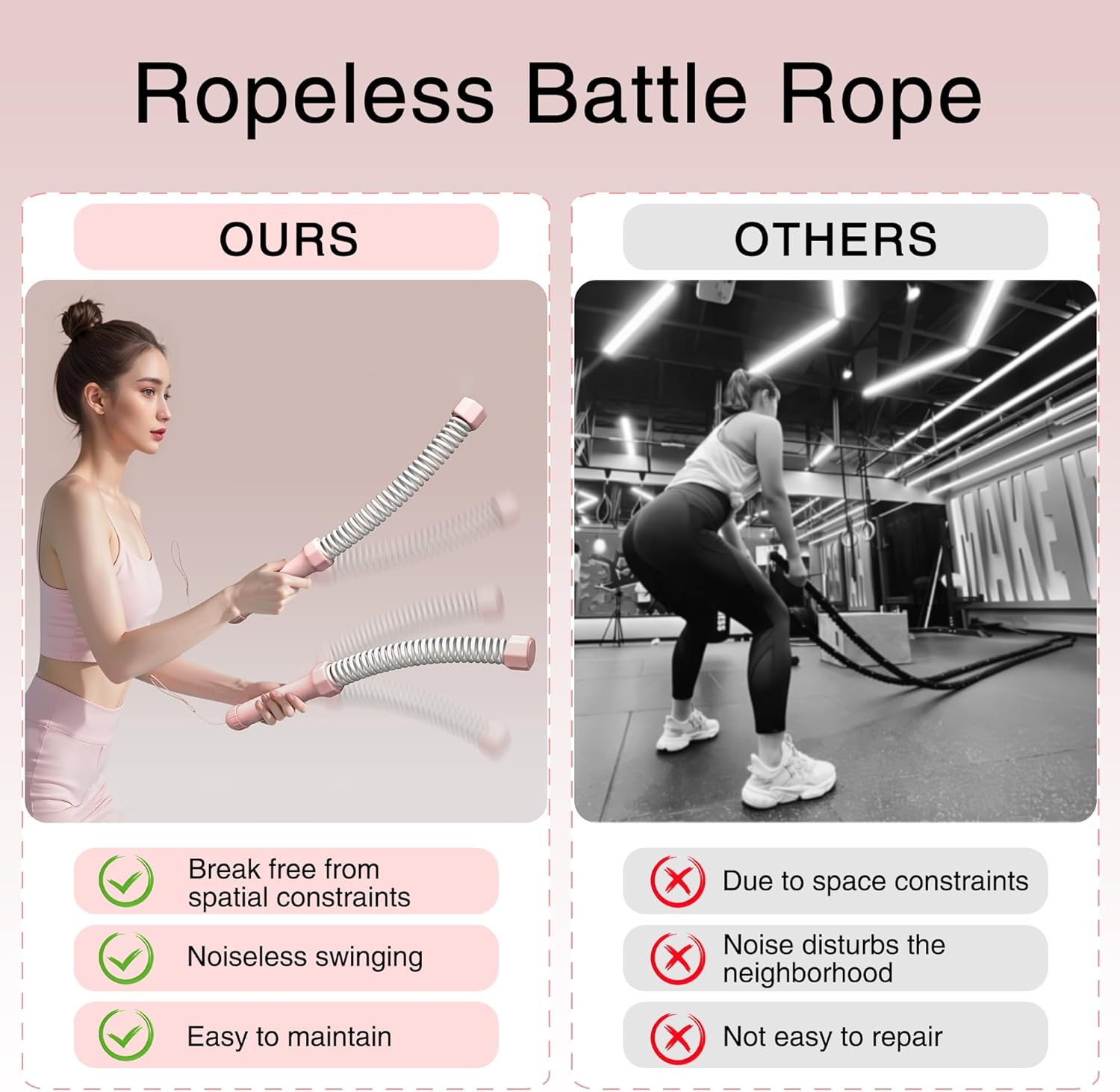 2PCS Weighted Ropeless Battle Ropes, 3.5 lbs in total, Heavy Duty Workout Rope for Home Gym with Training Poster, Portable Workout Rope for Strength Training, HIIT, Cardio, Non-Slip Grip, Fitness Equipment for Men & Women - Image 6
