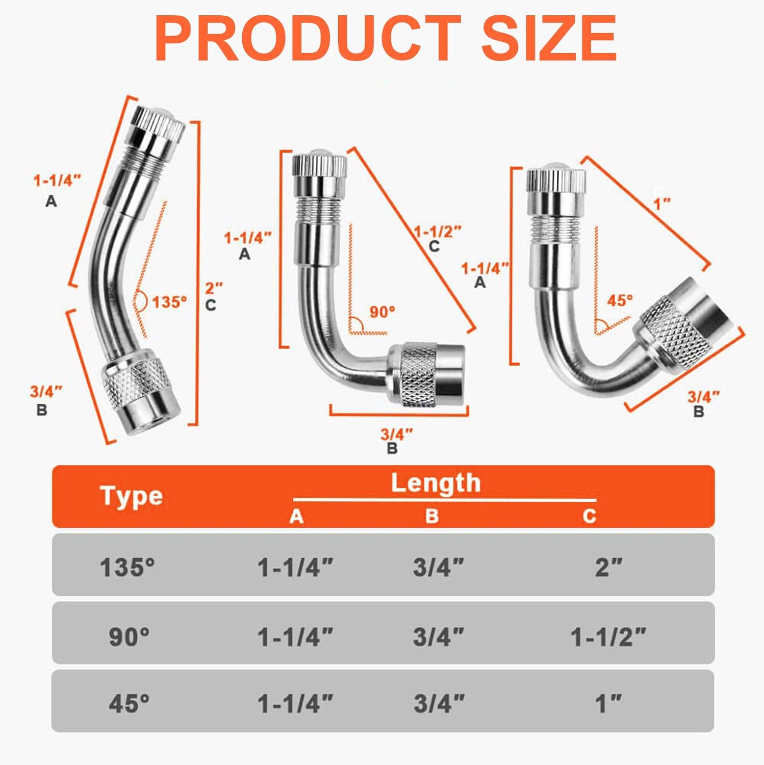 6 PCS 45 Degree 90 Degree 135 Degree Metal Valve Stem Extenders, Universal Valve Stem Extensions Compatible for Dual Wheels Passenger Cars, Stroller, RV, Motorcycles, Bicycles, Trailers - Image 3