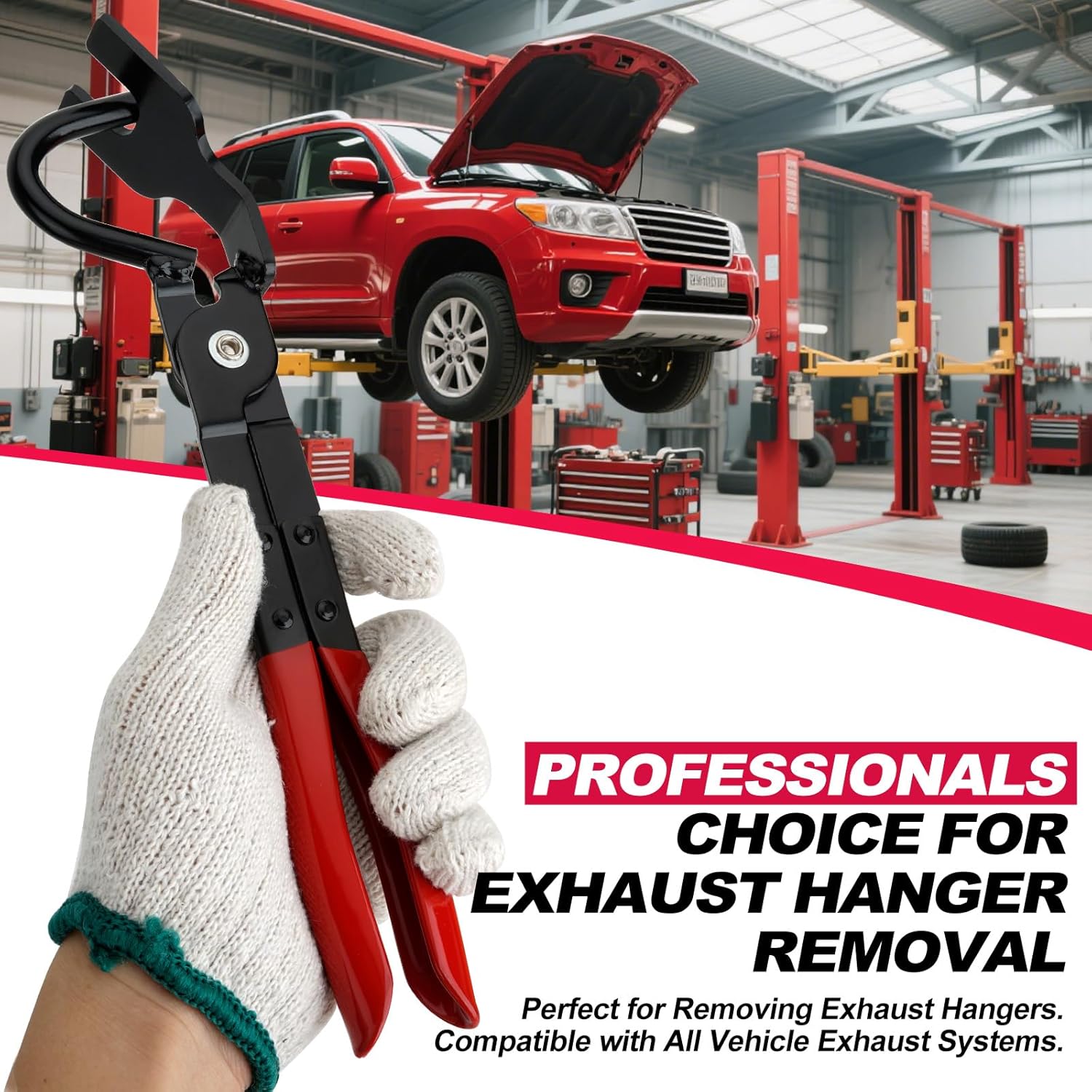 Exhaust Hanger Removal Tool, Heavy-Duty Exhaust Hanger Pliers for Car & Truck Rubber Exhaust Hangers, 25° Offset Design, Non-Slip Grip, Compatible with Most Exhaust Systems - Image 2