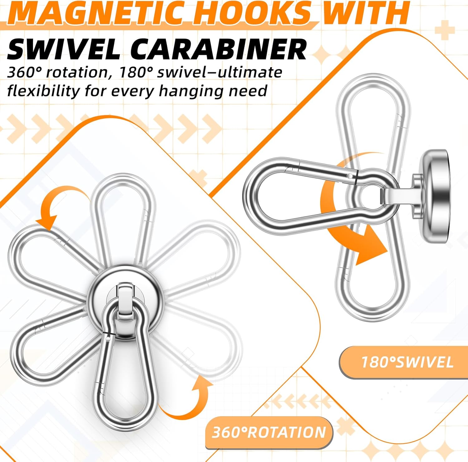 10 Pack Strong Neodymium Magnetic Hooks Heavy Duty with Swivel Carabiner, 70LBS Magnet Hooks for Hanging, Magnet with Hook for Kitchen, Home, Warehouse, School - Image 6