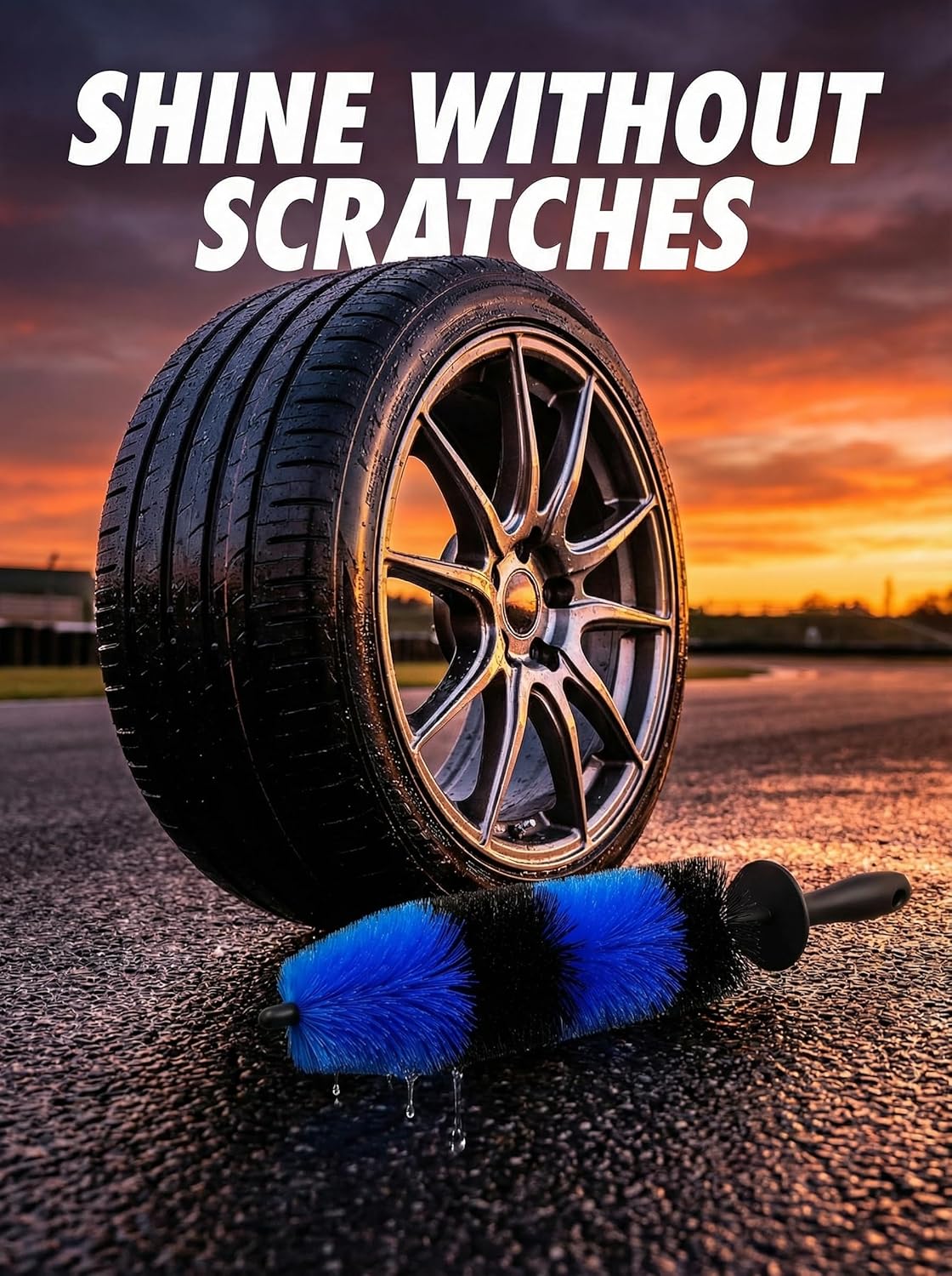 Master Wheel & Tire Brush, Easy Reach Wheel and Rim Deng Brush Long Soft Bristle, Car Tire Brush, Wheel Scrub Brush, Multipurpose use for Wheels Rims Exhaust Tips Motorcycles (Blue) - Image 5