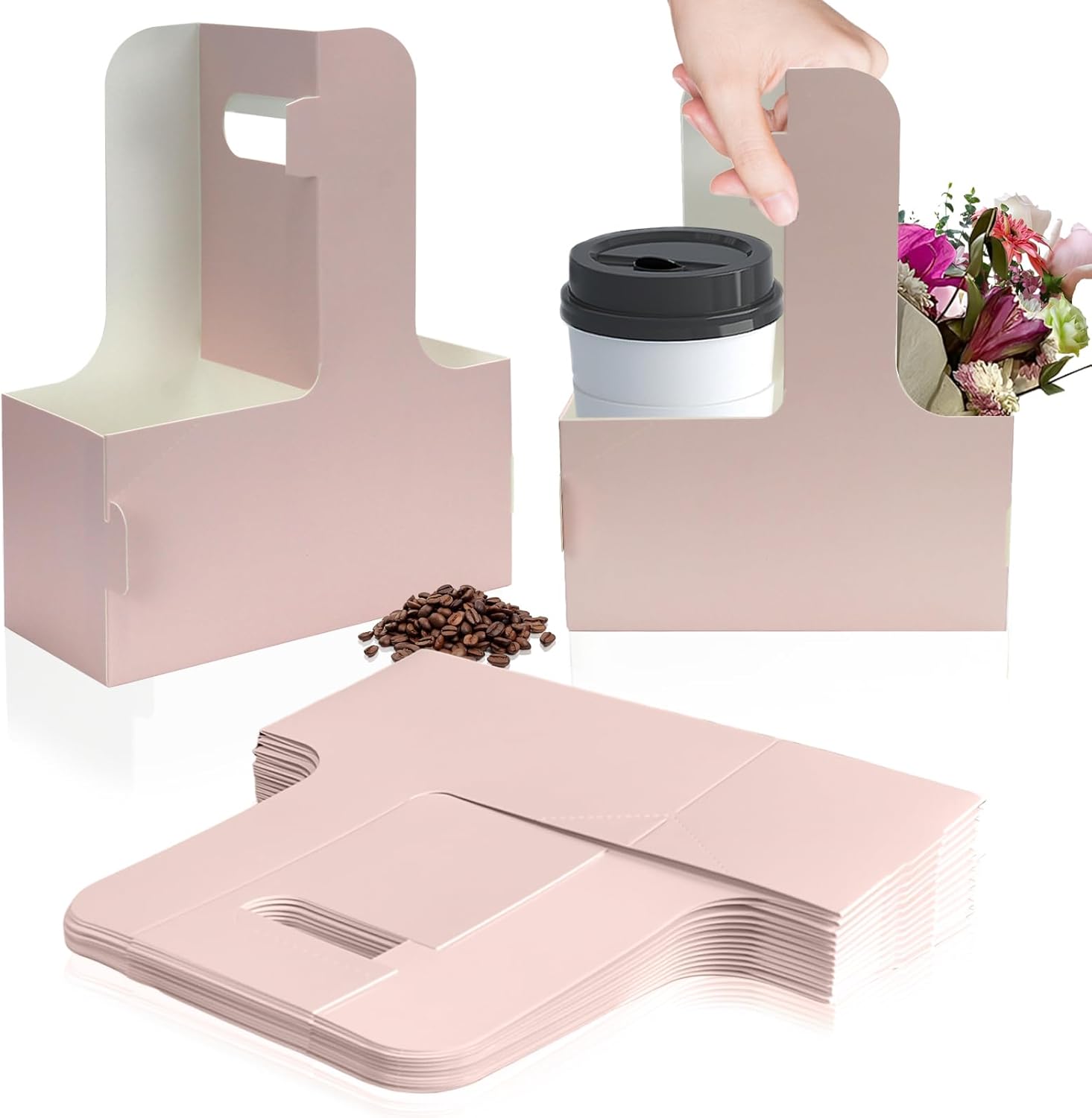 2 Cup Disposable Drink Carrier for Delivery with Handle,15 Count Pink Paperboard Cup Holder,Cup Carriers for Hot or Cold Drinks,Coffee Carrier, Food Delivery,Take Out Cup Carriers (Pink, 30 PCs) - Image 1