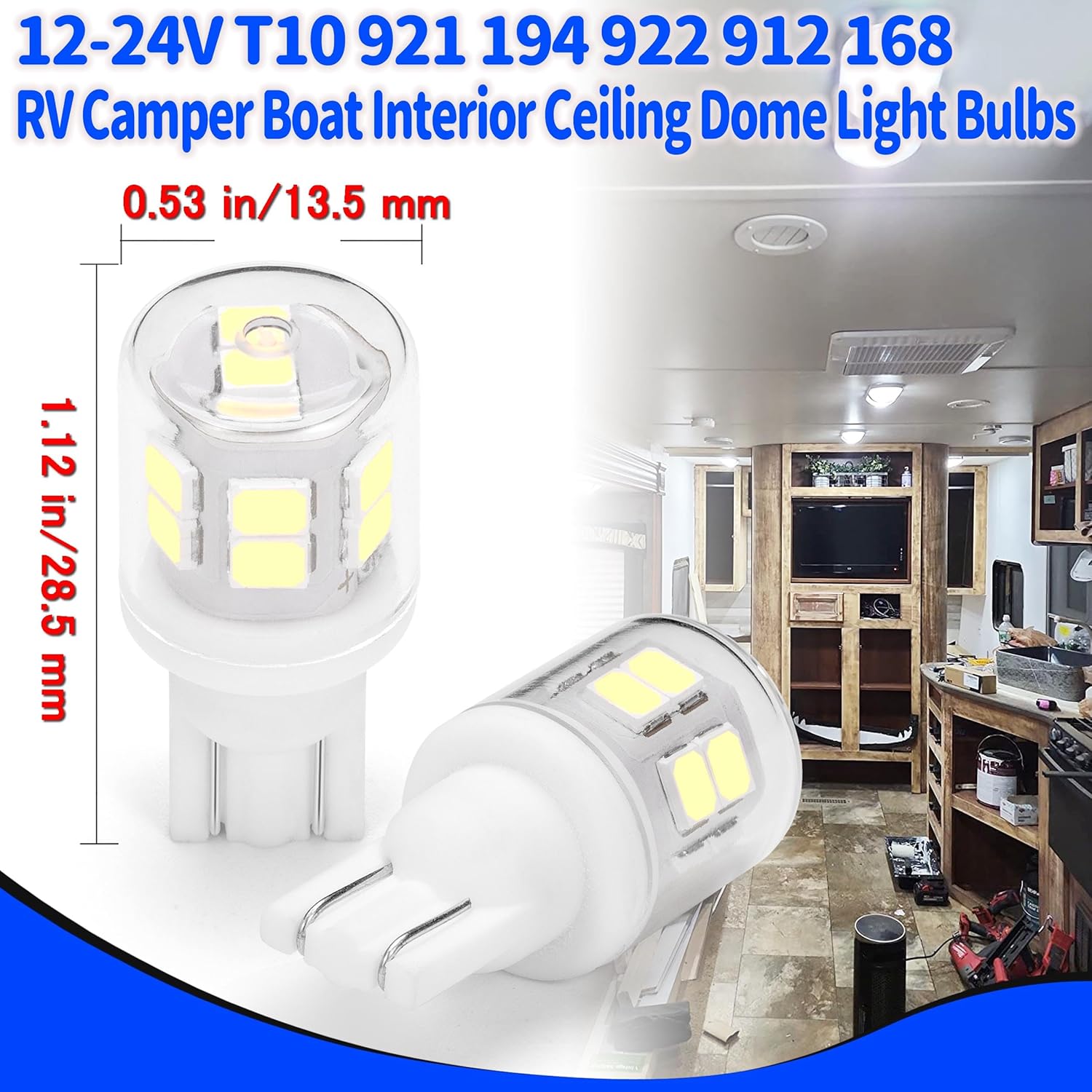 Bright T10 921 922 912 Led Bulbs for 12V RV Tralier Interior Ceiling Dome Light, Cool White 6000k, 194 168 LED Replacement Camper Boat Trunk Map License Backup Reverse Width Lamp Landscape Lights,5Pcs - Image 3