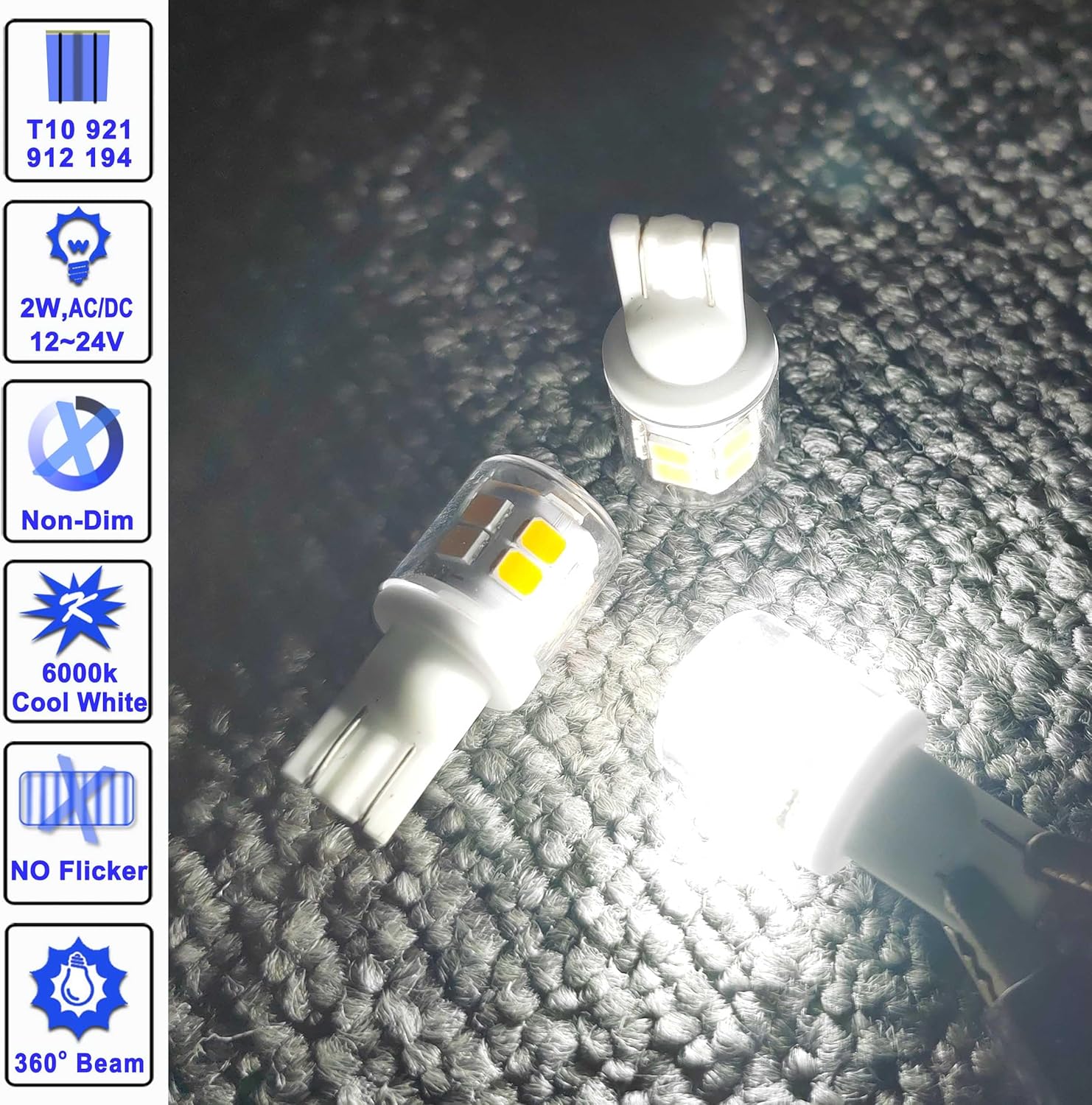 Bright T10 921 922 912 Led Bulbs for 12V RV Tralier Interior Ceiling Dome Light, Cool White 6000k, 194 168 LED Replacement Camper Boat Trunk Map License Backup Reverse Width Lamp Landscape Lights,5Pcs - Image 7