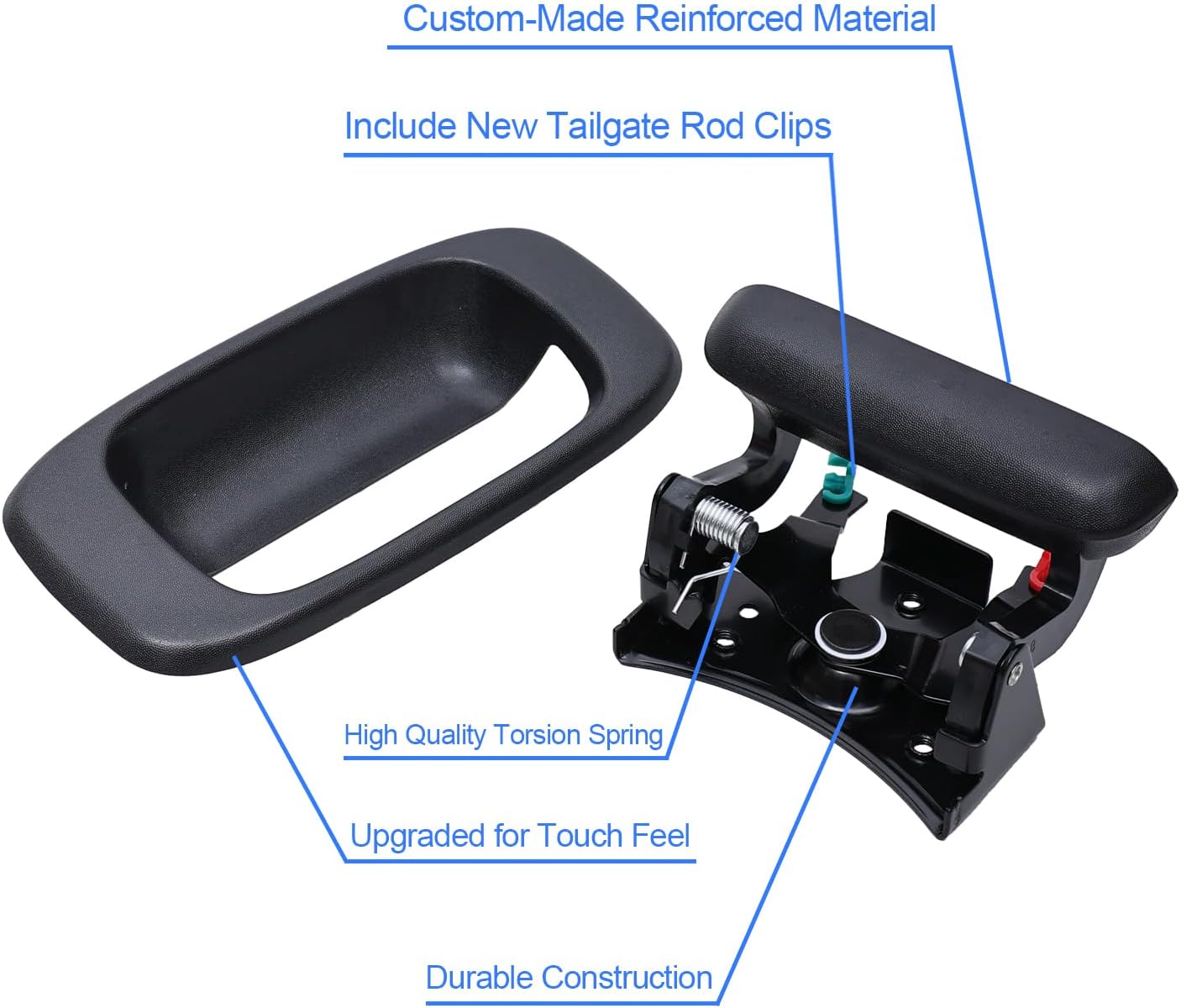 Premium Tailgate Handle Latch and Bezel Trim with Rod Clips, Fits for 1999-2007 Chevy Silverado GMC Sierra 1500 2500 3500, Replaces# 15997911, 15228539, 15228540, 15228541 - Image 2