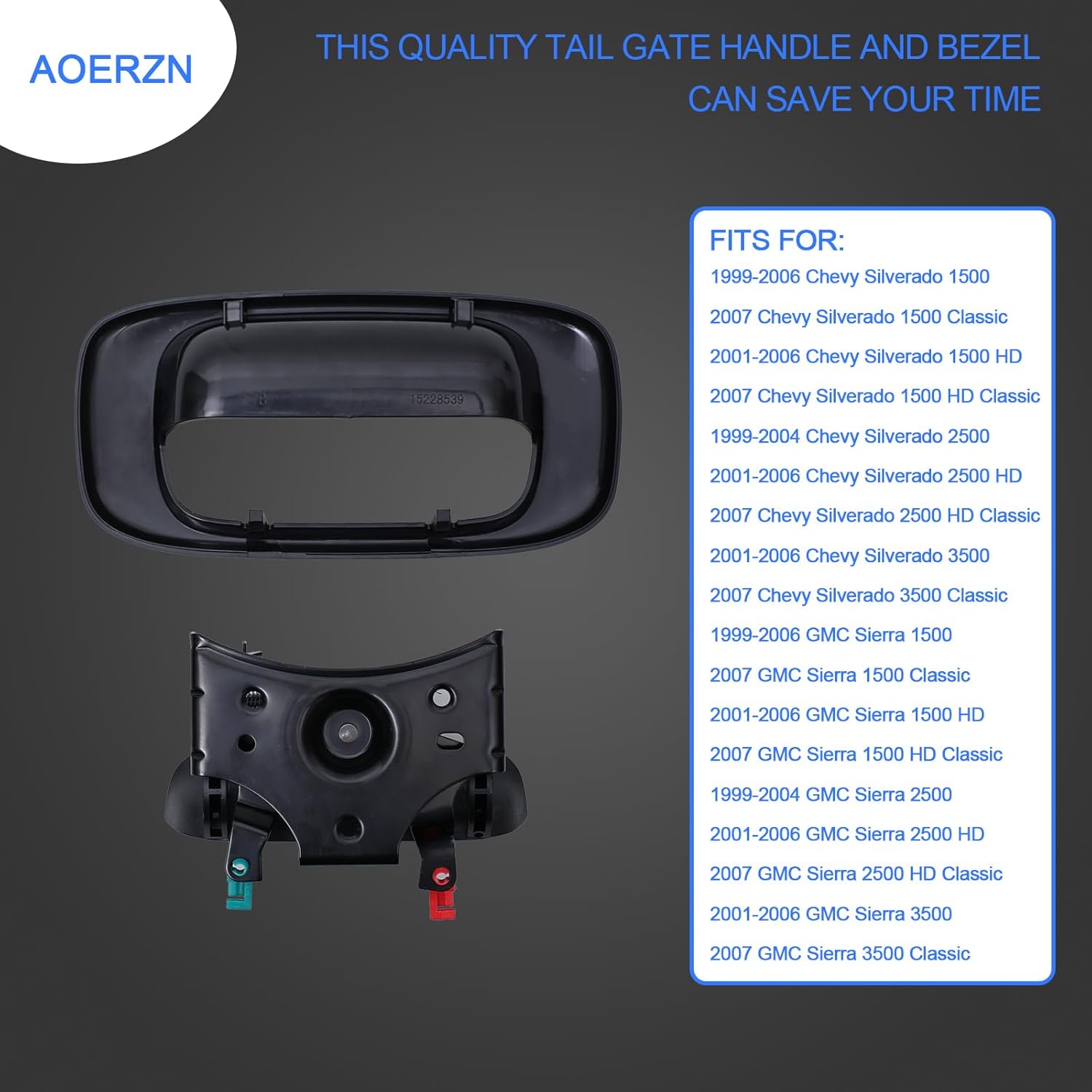 Premium Tailgate Handle Latch and Bezel Trim with Rod Clips, Fits for 1999-2007 Chevy Silverado GMC Sierra 1500 2500 3500, Replaces# 15997911, 15228539, 15228540, 15228541 - Image 3