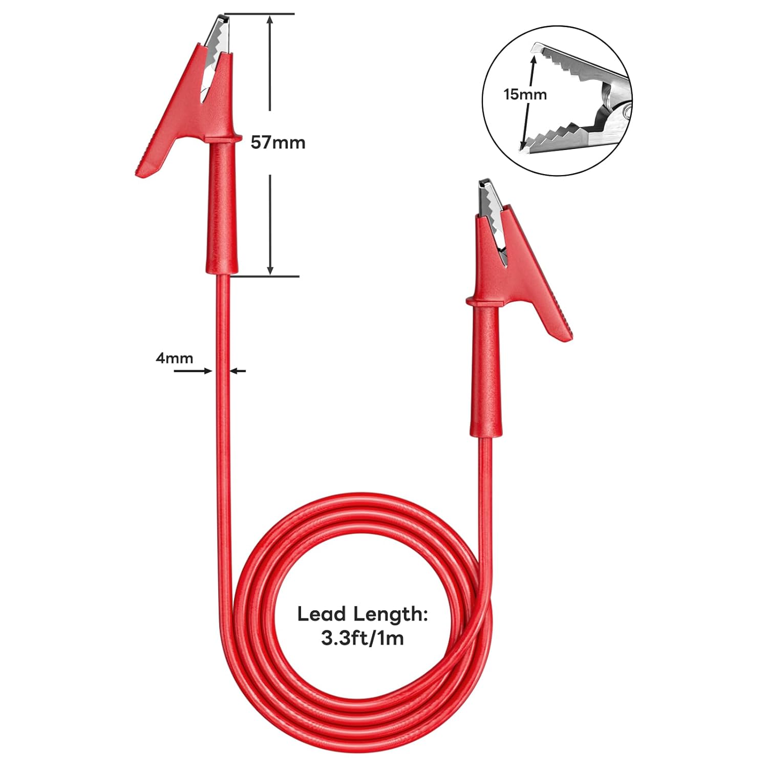 5PCS Alligator Clips Test Leads Dual Ended Crocodile Wire Cable with Insulators Clips Test Flexible Copper Cable for Electrical Testing 3.3ft/1m - Image 3