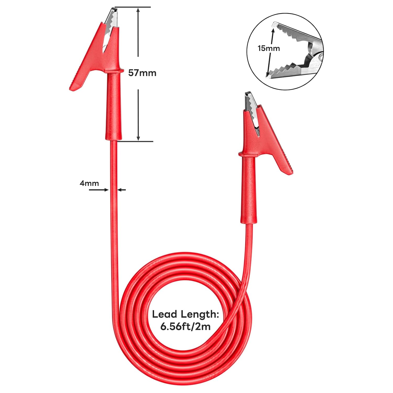 5PCS Alligator Clips Test Leads Dual Ended Crocodile Wire Cable with Insulators Clips Test Flexible Copper Cable for Electrical Testing 6.56ft/2m - Image 3