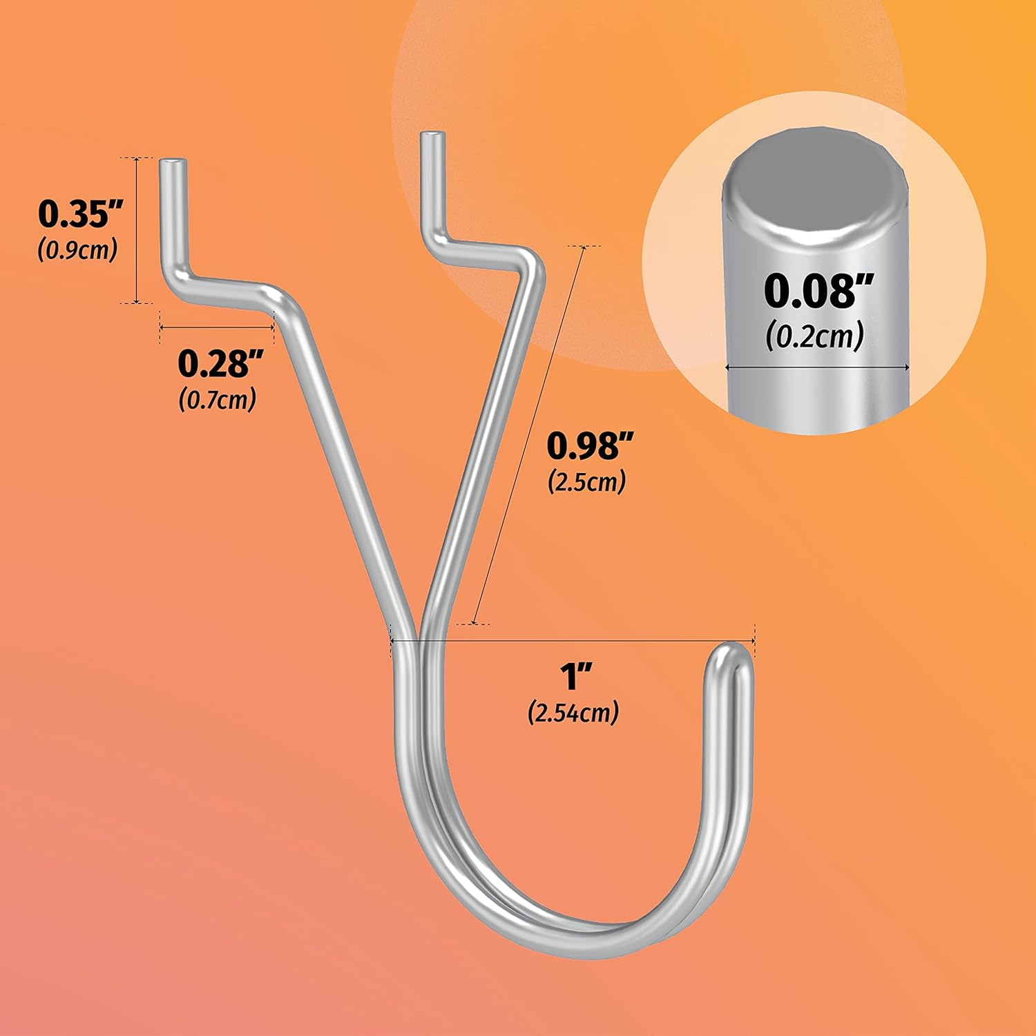 80 Pack Pegboard Hooks J-Hook – 1 Inch Silver J Hooks for Pegboard – Heavy Duty Peg Board Hooks for Hanging Jewelry, Keys, Retail Items & Small Tools – Fits 1/8” & 3/16” Pegboards - Image 5