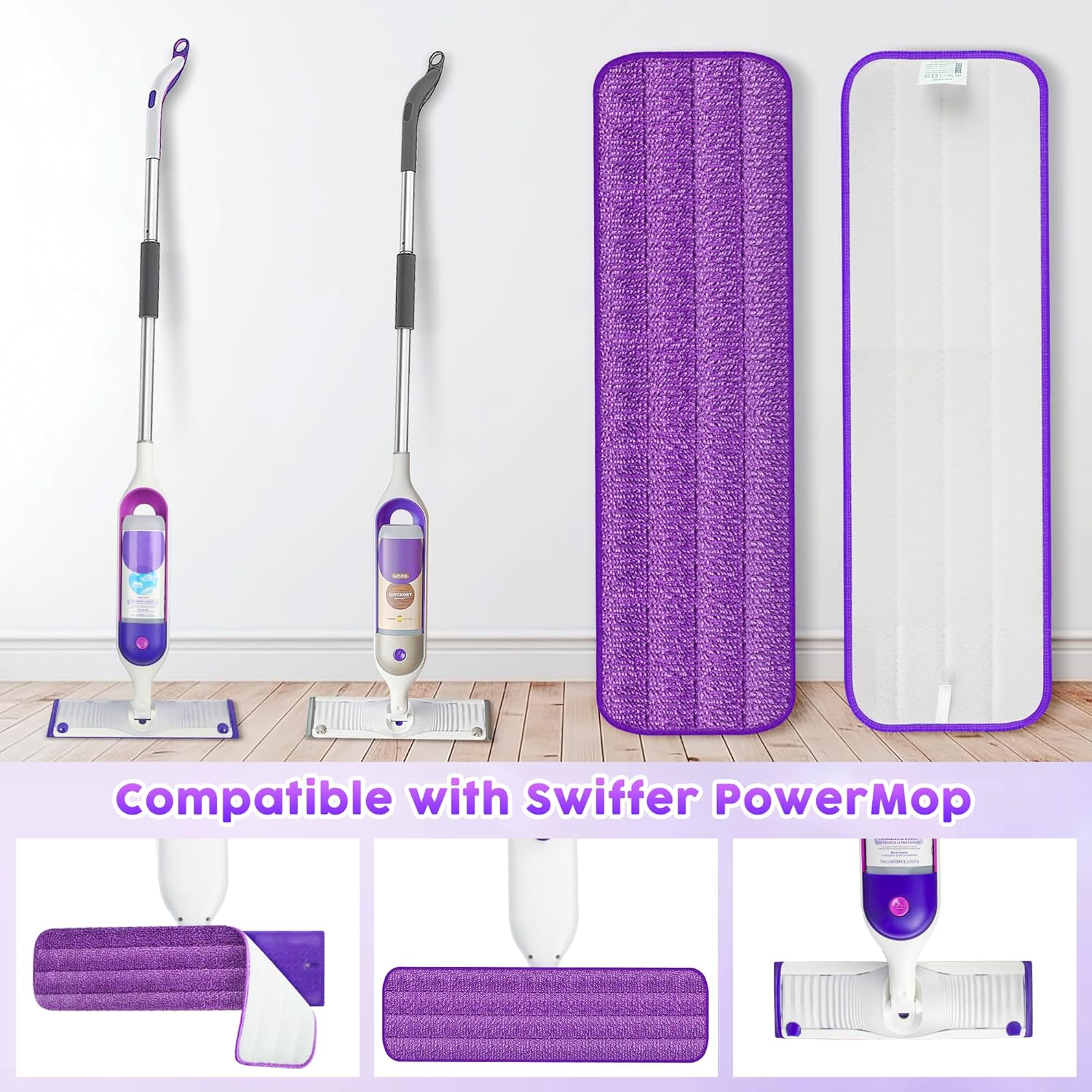 6 Pack Reusable Mop Pads for Swiffer PowerMop, Super Absorption, Multi-Surface ood Floor Cleaning, Machine Washable Up to 100 Times, Durable, Suitable for All Finished Floors - Image 2