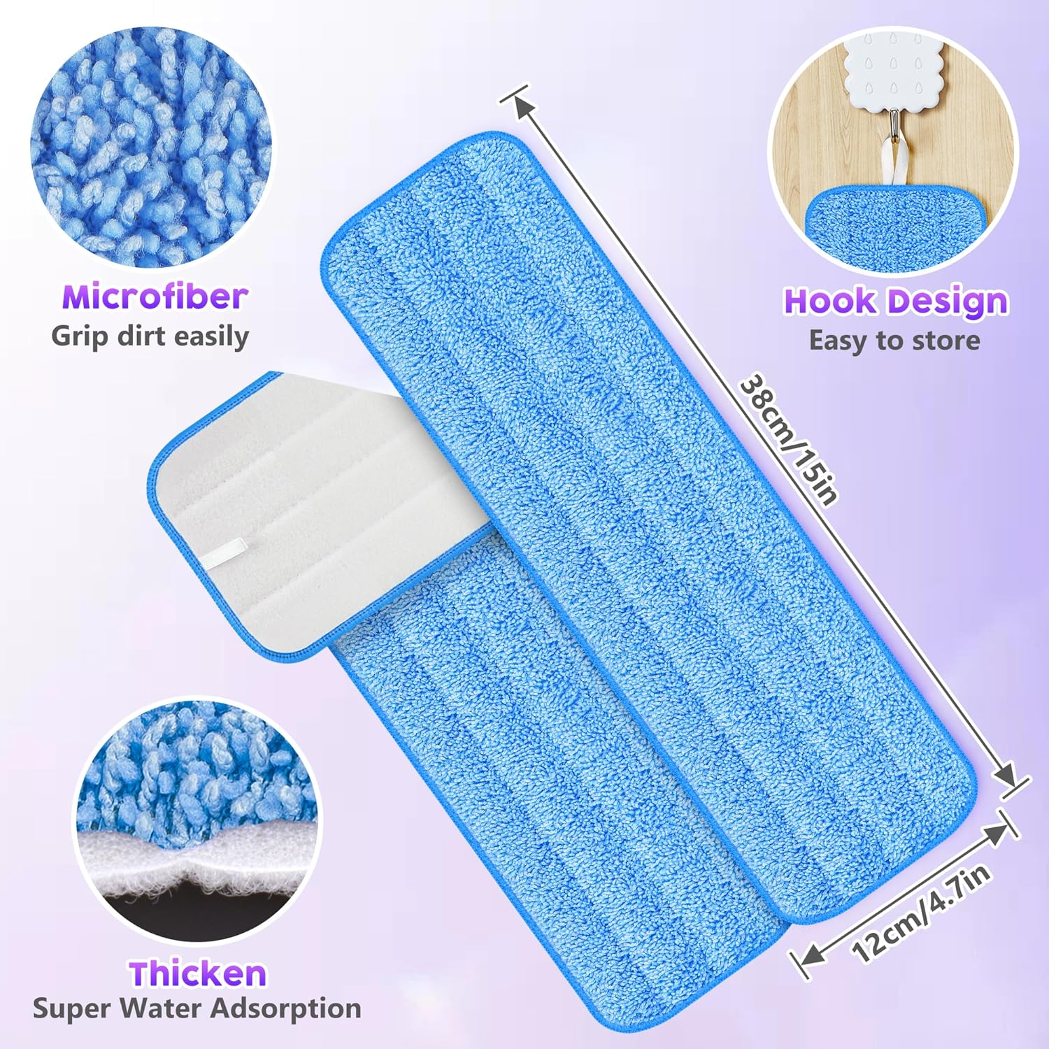 6 Pack Reusable Mop Pads for Swiffer PowerMop, Super Absorption, Multi-Surface ood Floor Cleaning, Machine Washable Up to 100 Times, Durable, Suitable for All Finished Floors - Image 3