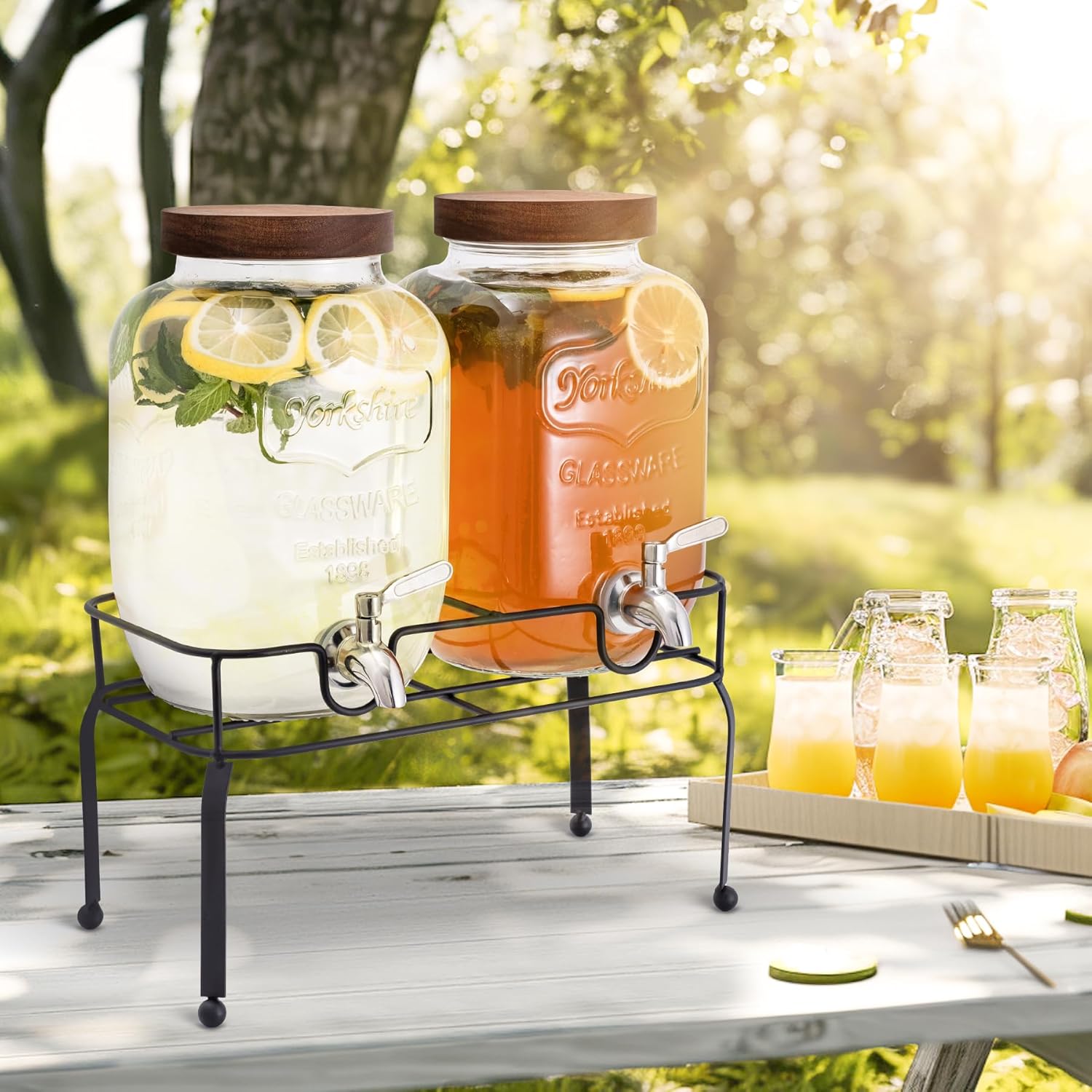 Glass Drink Dispenser for Parties, 1 Gallon Beverage Dispenser with Stand and Spigot Solid Stainless Steel, Used as Lemonade Dispenser Sun Tea Jar Kombucha Jar, Set of 2 - Image 6