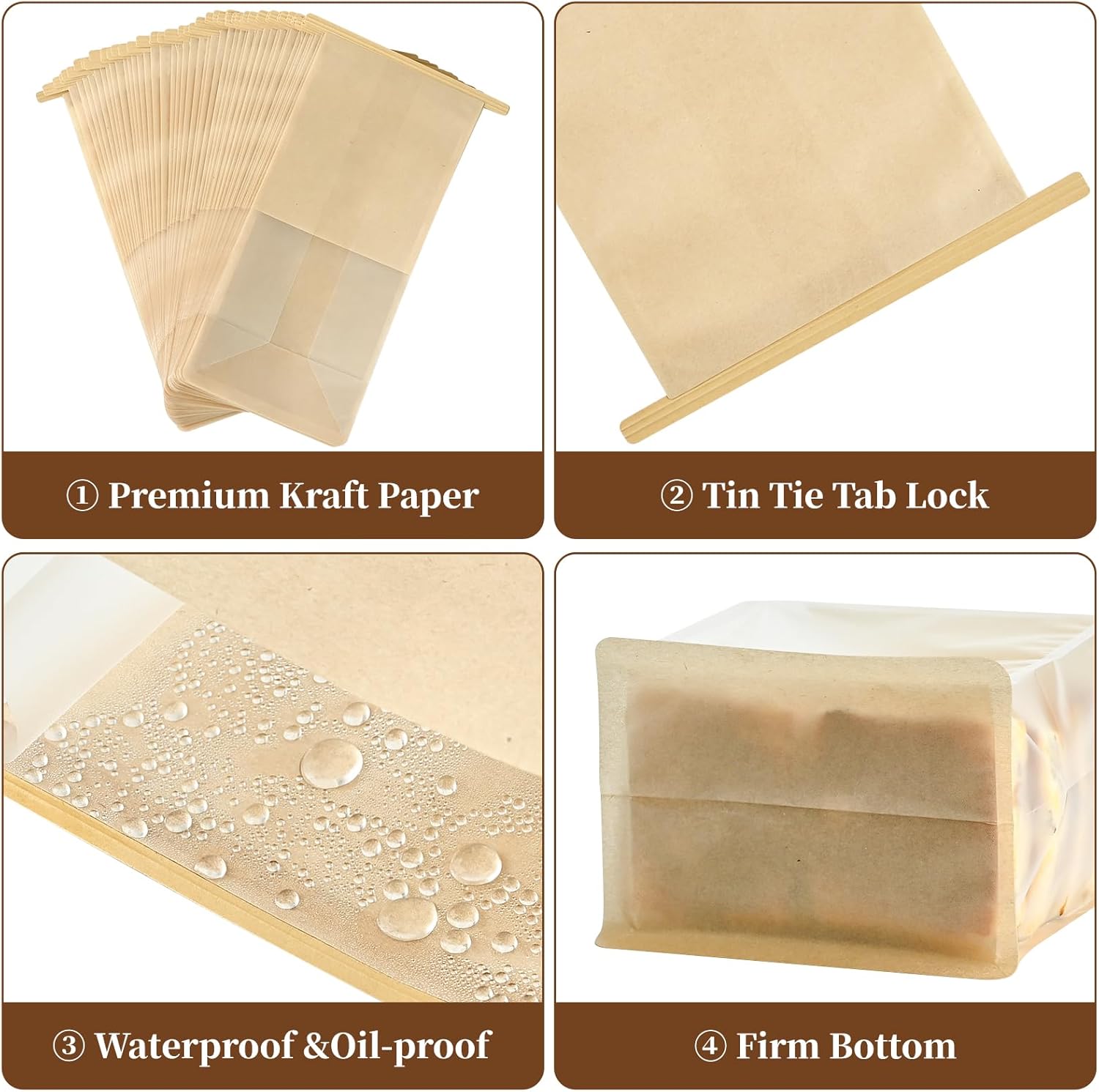 50 PCS Bread Bags for Homemade Breads, 11 x 5.1 x 3.9 Inches Bakery Bags with Tin Tie Tab Lock, Cookie Bags with Window for Pastry Bagel Packaging - Image 3