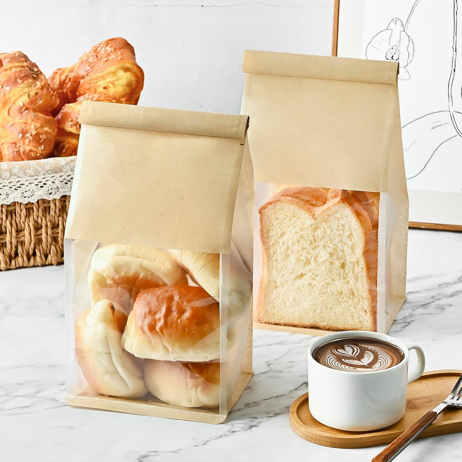 50 PCS Bread Bags for Homemade Breads, 11 x 5.1 x 3.9 Inches Bakery Bags with Tin Tie Tab Lock, Cookie Bags with Window for Pastry Bagel Packaging - Image 4