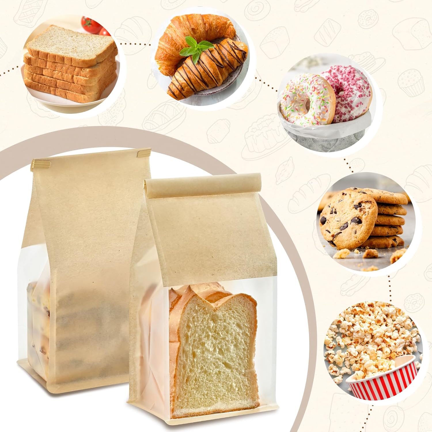 50 PCS Bread Bags for Homemade Breads, 11 x 5.1 x 3.9 Inches Bakery Bags with Tin Tie Tab Lock, Cookie Bags with Window for Pastry Bagel Packaging - Image 5