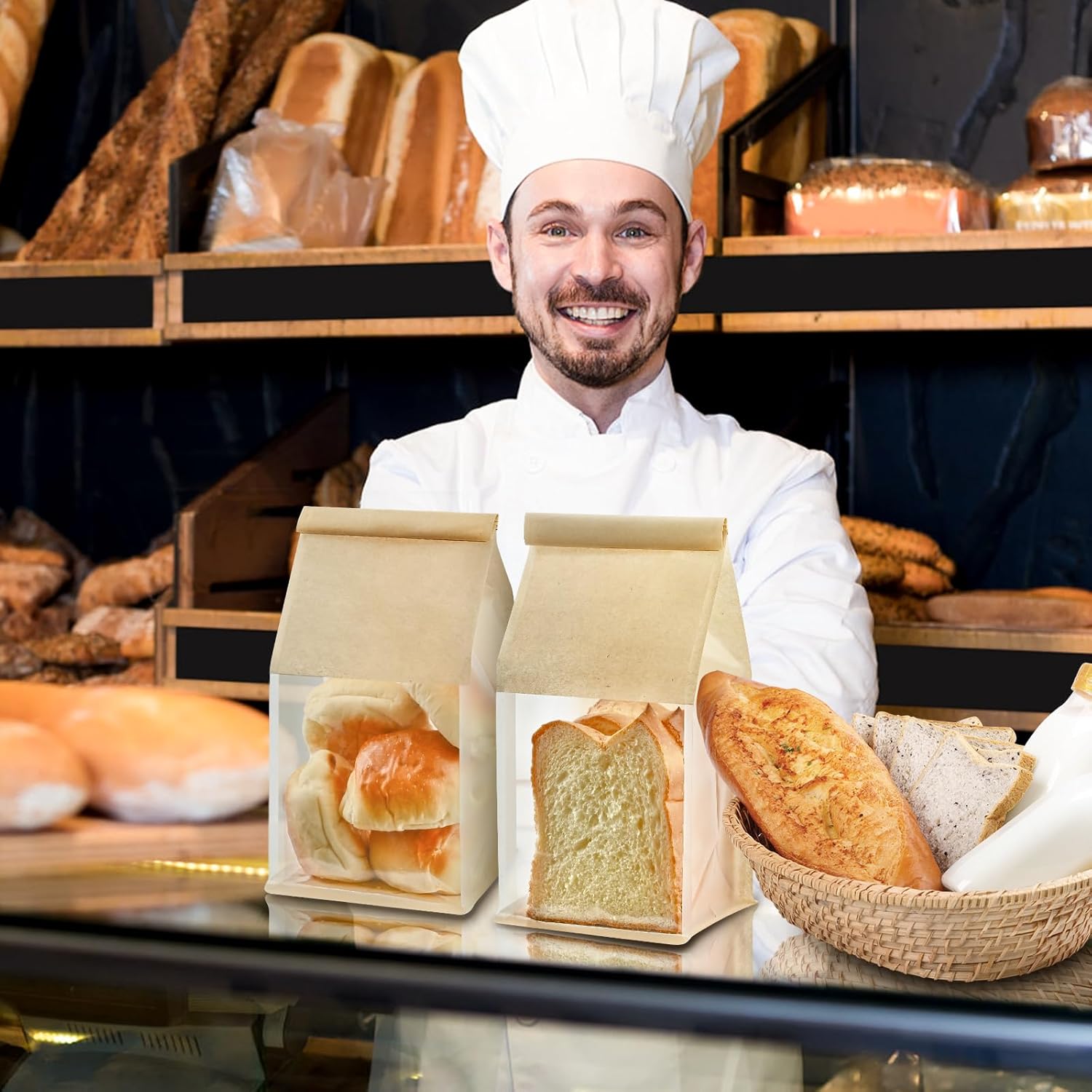 50 PCS Bread Bags for Homemade Breads, 11 x 5.1 x 3.9 Inches Bakery Bags with Tin Tie Tab Lock, Cookie Bags with Window for Pastry Bagel Packaging - Image 7