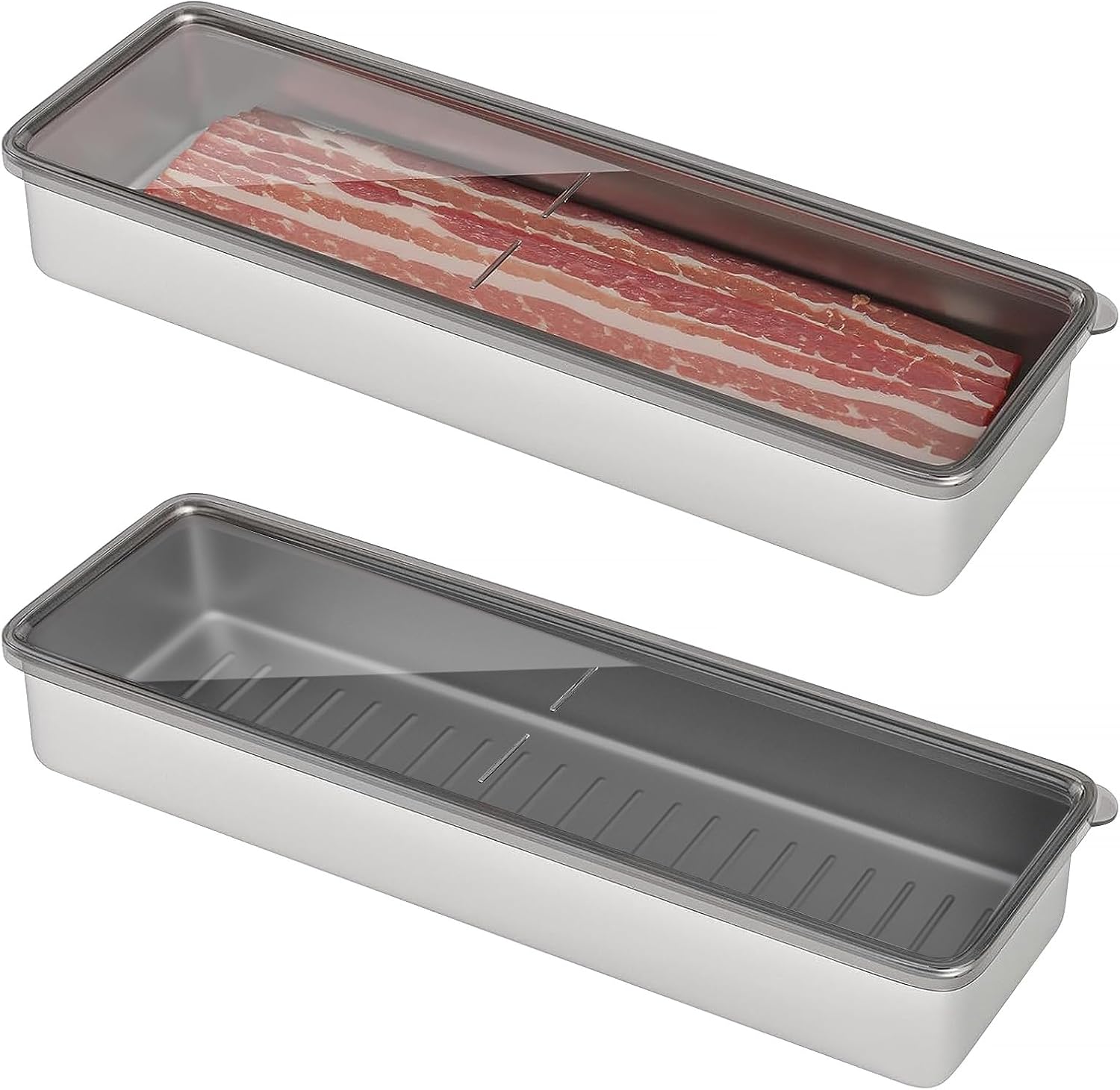 Bacon Container for Refrigerator, 1 Pack 304 Stainless Steel Airtight Deli Meat Storage Container for Fridge Dishwasher Safe Long Kitchen Food Storage Containers with Lids with Elevated Base - Image 1