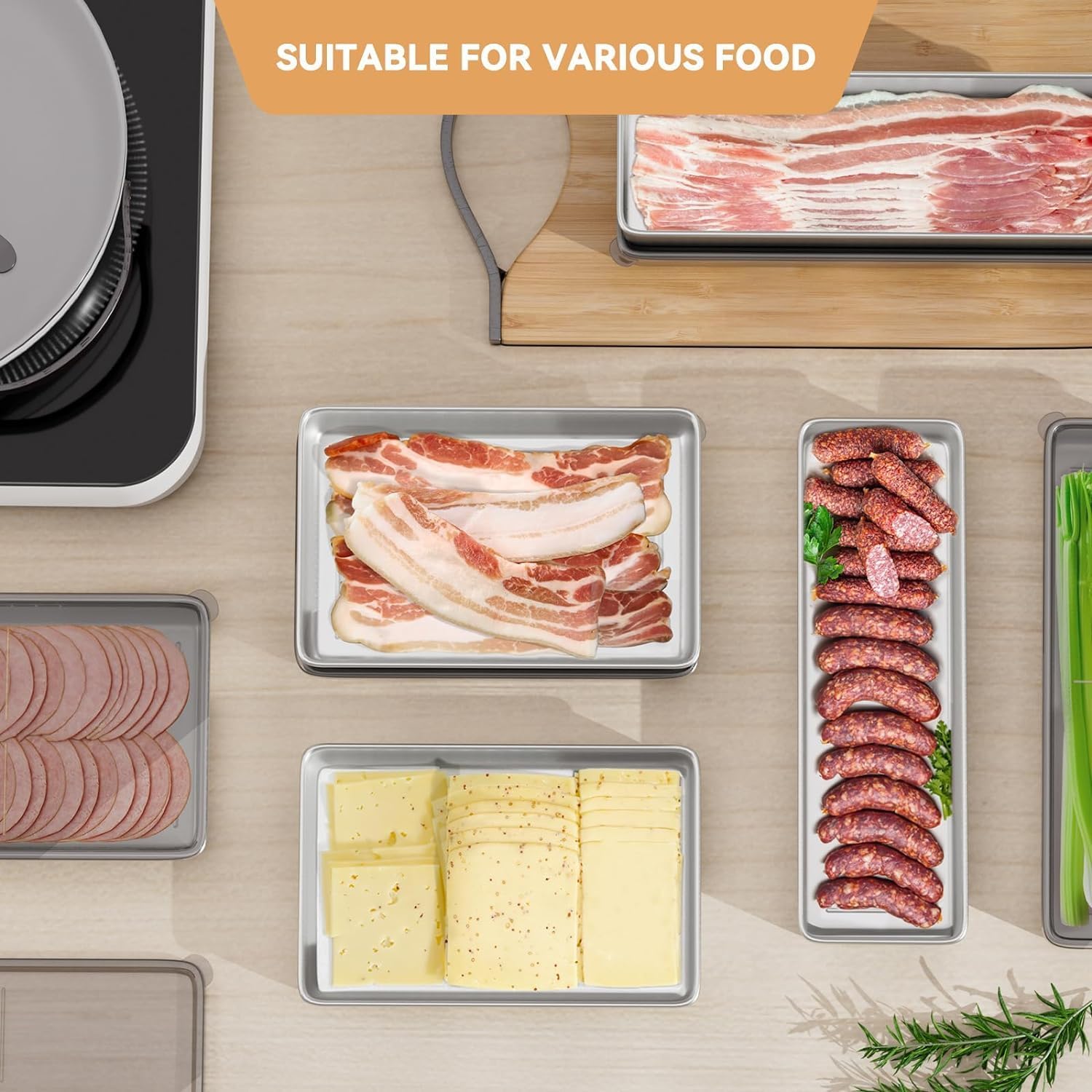 Bacon Container for Refrigerator, 1 Pack 304 Stainless Steel Airtight Deli Meat Storage Container for Fridge Dishwasher Safe Long Kitchen Food Storage Containers with Lids with Elevated Base - Image 6