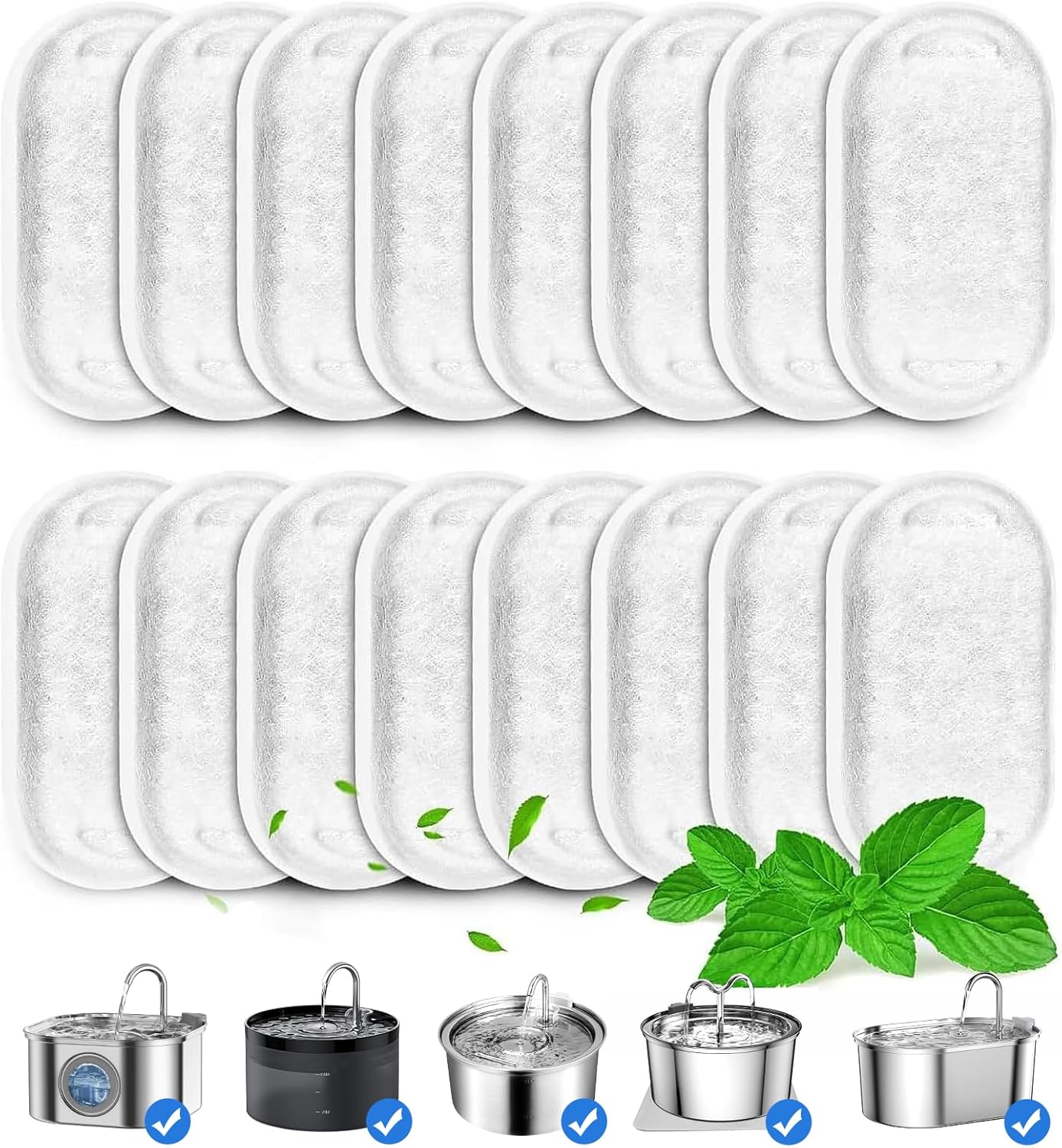 16 Pack Replacement Filters for Cat/Dog Water Fountain - Stainless Steel, 67oz/2L Adjustable Water Flow, Super Quiet - Image 1