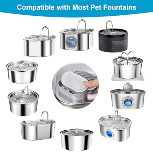 16 Pack Replacement Filters for Cat/Dog Water Fountain - Stainless Steel, 67oz/2L Adjustable Water Flow, Super Quiet - Image 2
