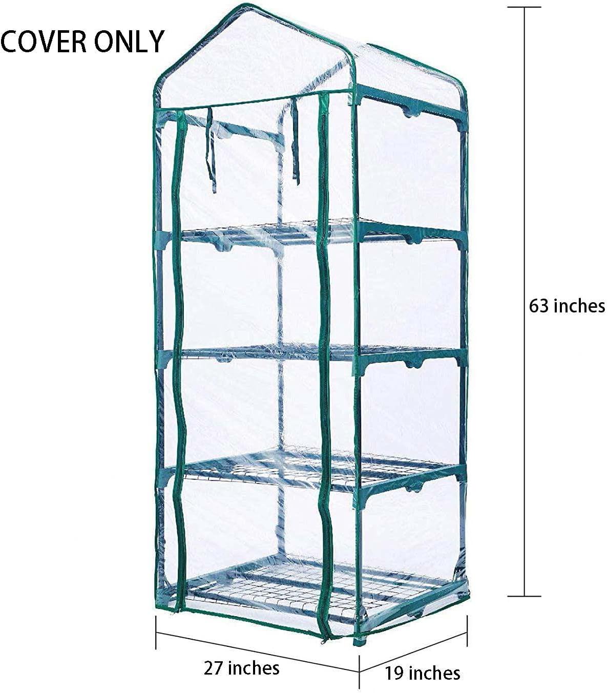 4-Tier Greenhouse Replacement Cover Clear PVC Greenhouse Cover with Roll-Up Zipper Door - 27