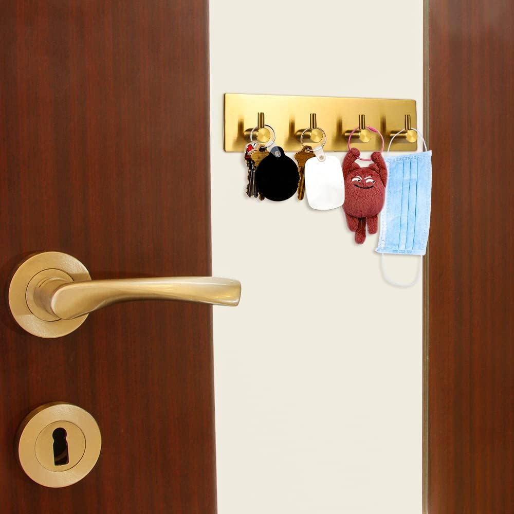 Key Holder for Christmas Wall Decorative, Adhesive Stainless Steel Key Hooks, Key Hanger Key Organizer Towel Hook Coat Hanger for Entryway Hallway Kitchen (Four Rows, Golden 1 PC) - Image 4