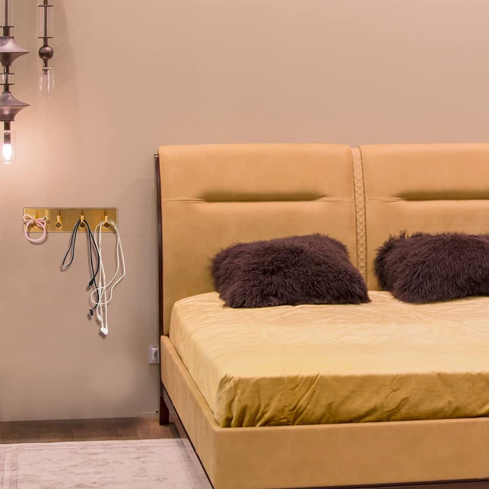Key Holder for Christmas Wall Decorative, Adhesive Stainless Steel Key Hooks, Key Hanger Key Organizer Towel Hook Coat Hanger for Entryway Hallway Kitchen (Four Rows, Golden 1 PC) - Image 5