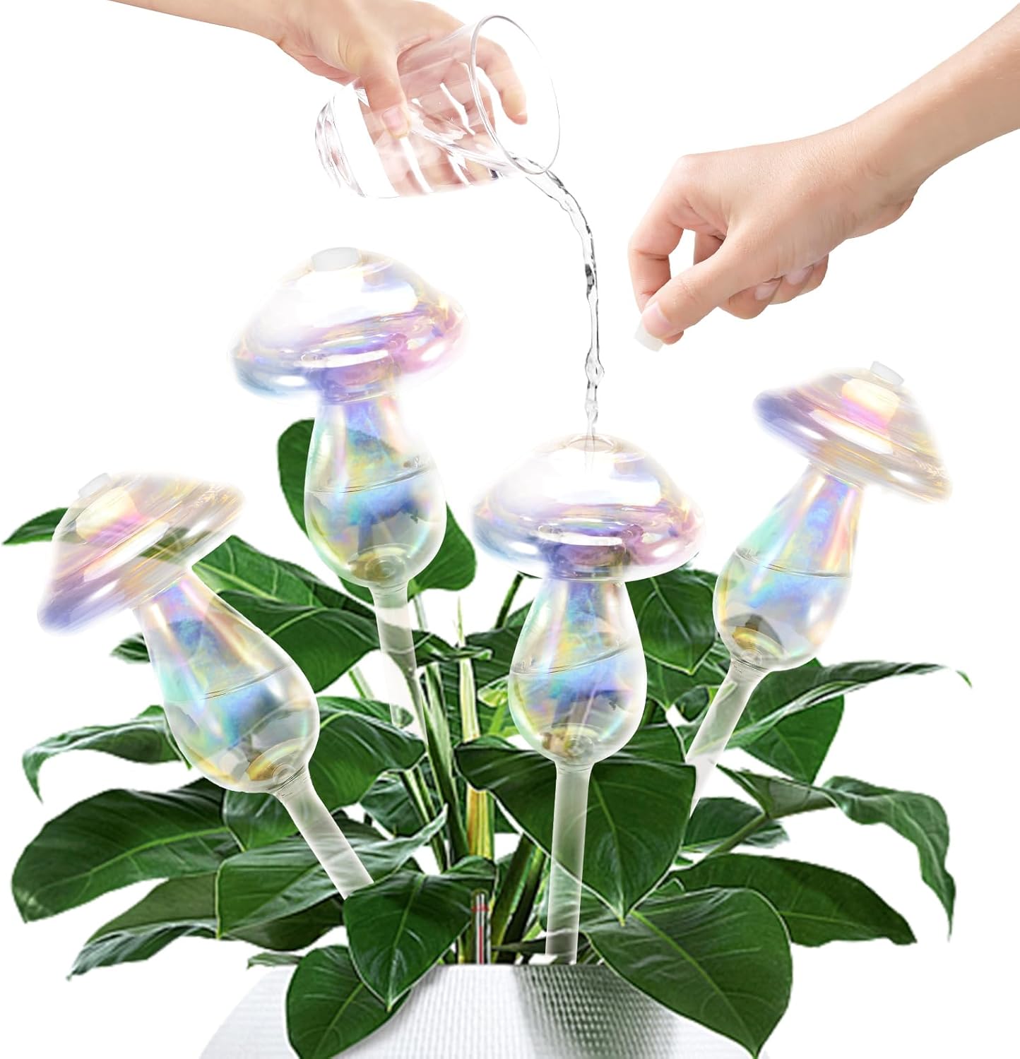 Plant Watering Globes-4pcs Self Watering Planter Insert,Plant Watering Devices,Glass Watering Bulbs for Indoor Plants,Mushroom Watering Globes,Top-Fill Watering - Image 1