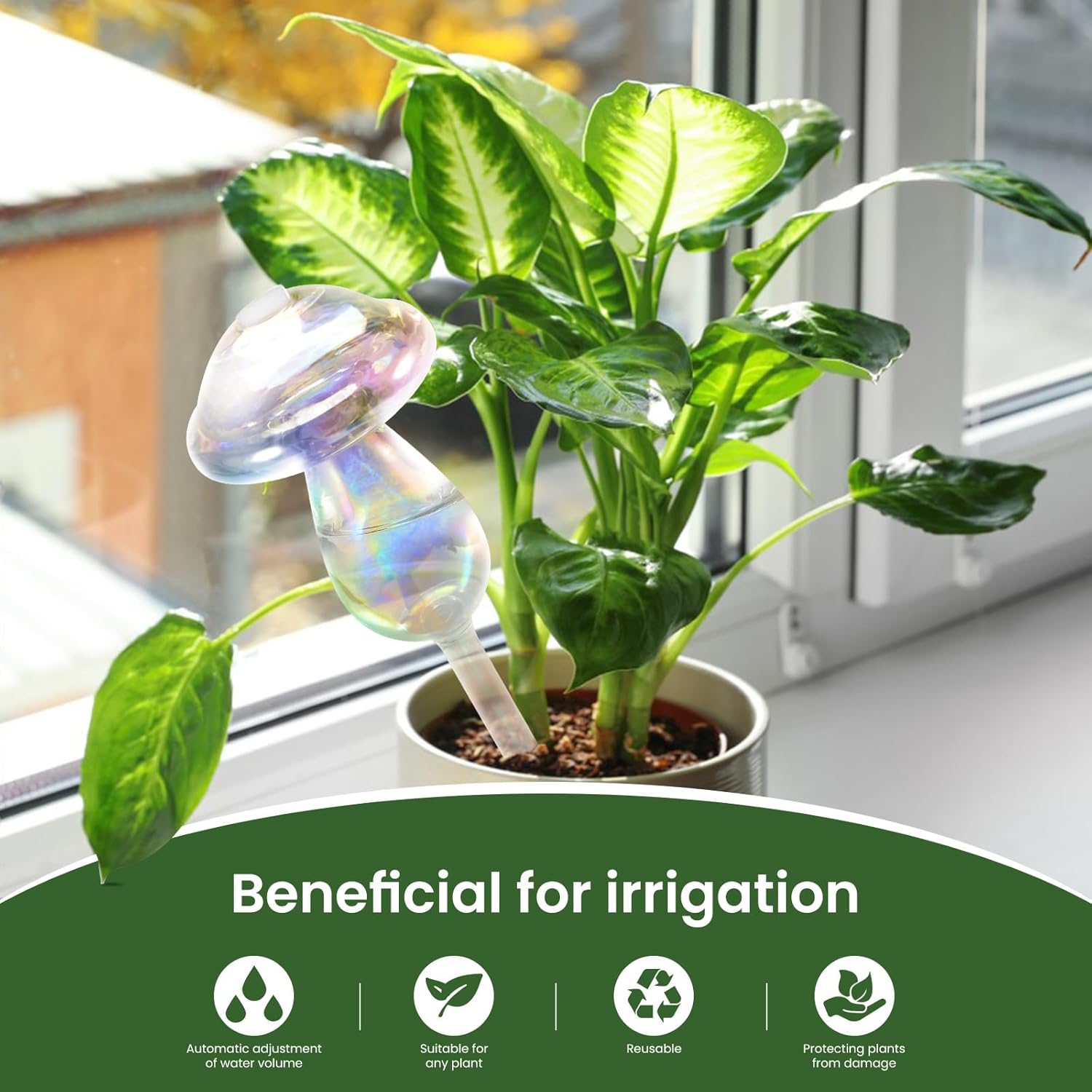 Plant Watering Globes-4pcs Self Watering Planter Insert,Plant Watering Devices,Glass Watering Bulbs for Indoor Plants,Mushroom Watering Globes,Top-Fill Watering - Image 2