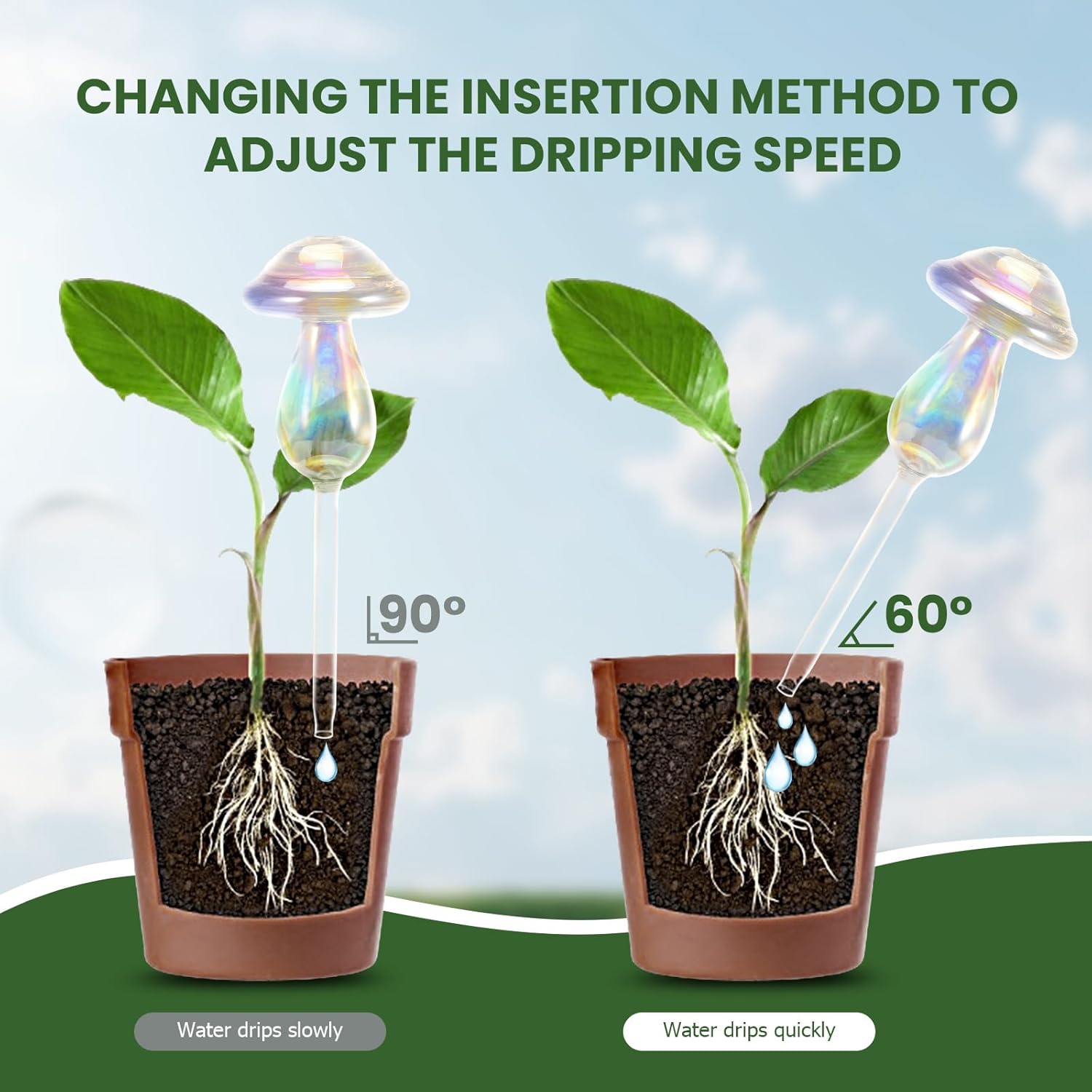 Plant Watering Globes-4pcs Self Watering Planter Insert,Plant Watering Devices,Glass Watering Bulbs for Indoor Plants,Mushroom Watering Globes,Top-Fill Watering - Image 6