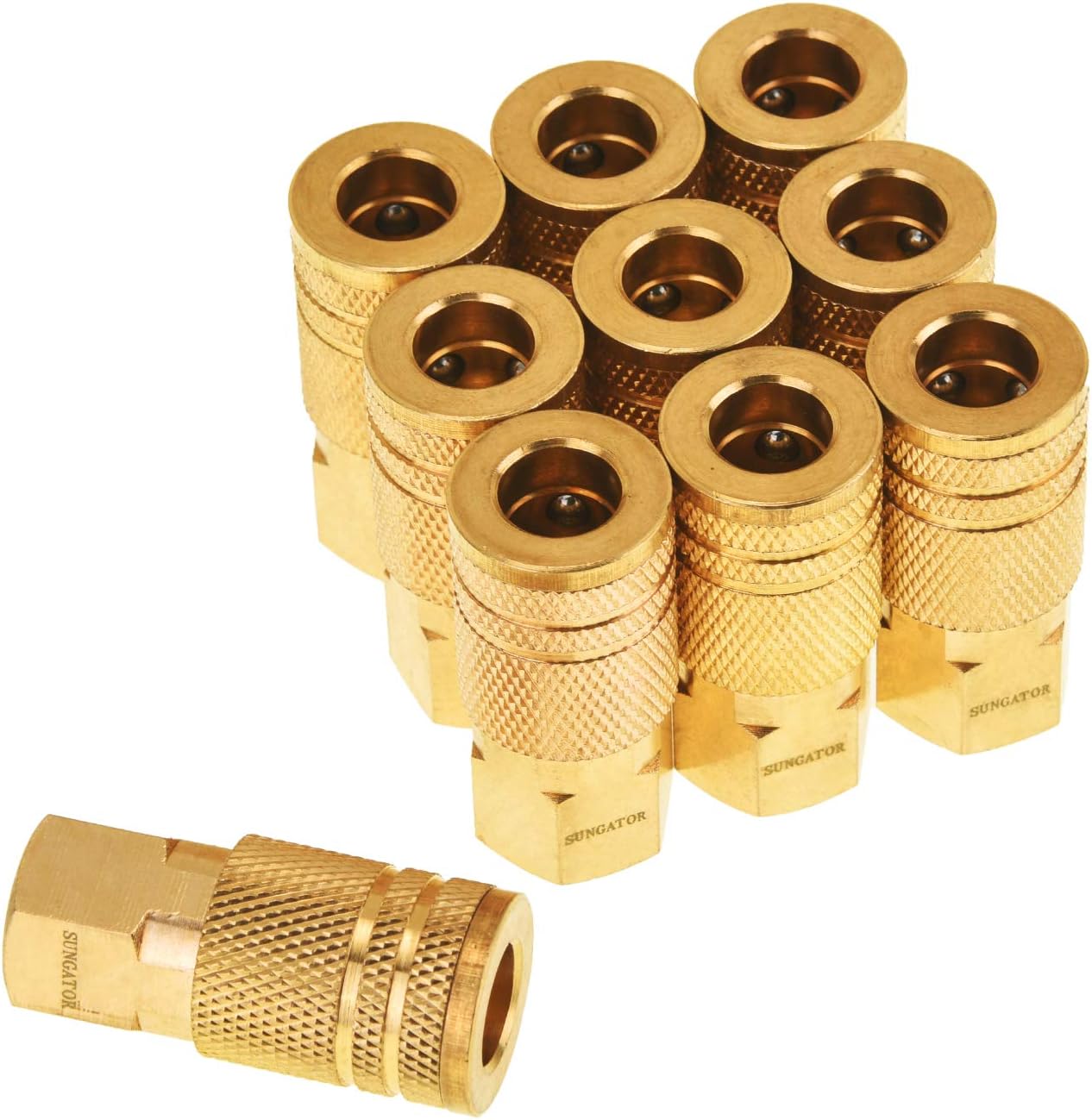 1/4'' Air Hose fittings, 10-Pack Brass 1/4 Inch NTP Female Industrial Coupler, 1/4'' Air Line Quick Connect Fittings for Auto Shop, Compressor Hose Repair Kit, 1/4 Inch NTP Coupler - Image 1