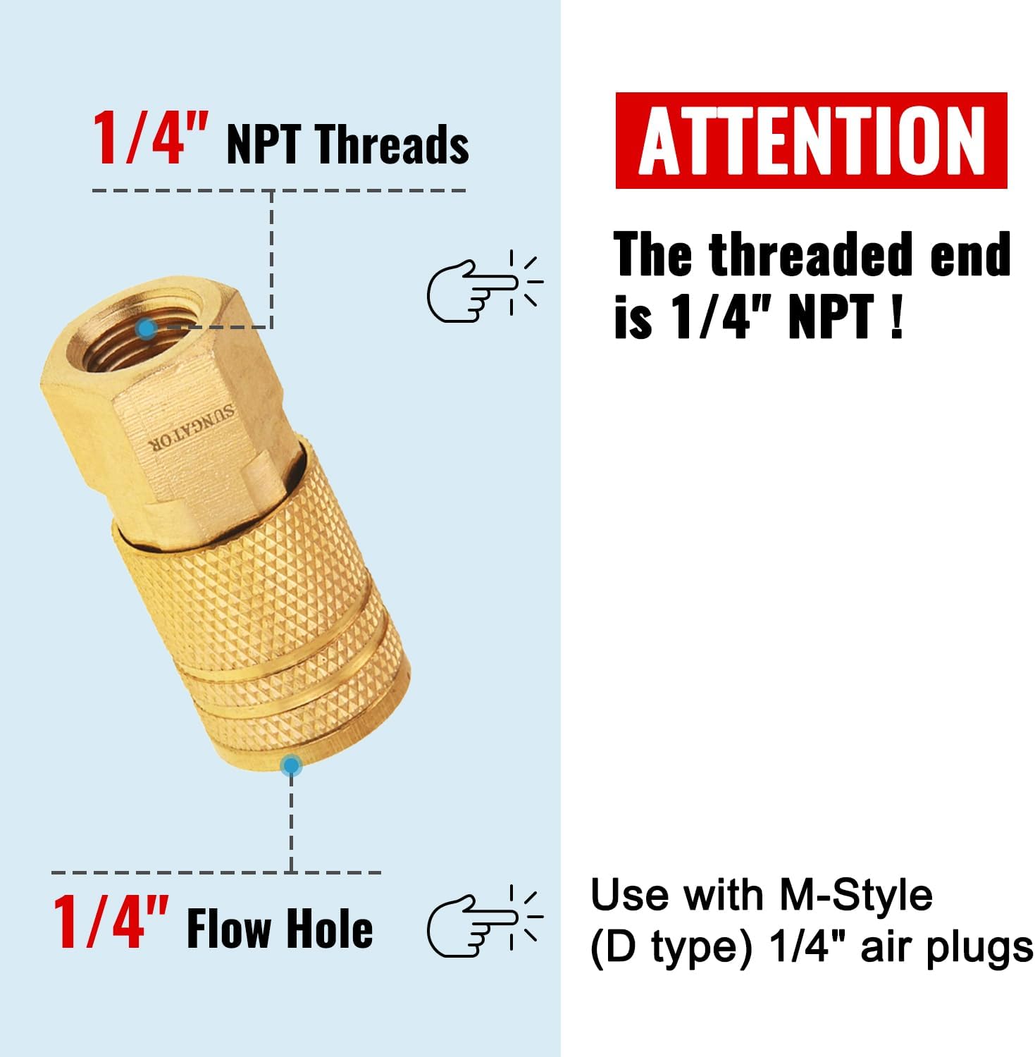 1/4'' Air Hose fittings, 10-Pack Brass 1/4 Inch NTP Female Industrial Coupler, 1/4'' Air Line Quick Connect Fittings for Auto Shop, Compressor Hose Repair Kit, 1/4 Inch NTP Coupler - Image 3