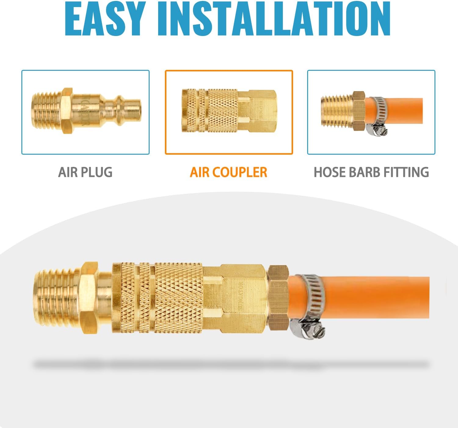 1/4'' Air Hose fittings, 10-Pack Brass 1/4 Inch NTP Female Industrial Coupler, 1/4'' Air Line Quick Connect Fittings for Auto Shop, Compressor Hose Repair Kit, 1/4 Inch NTP Coupler - Image 5