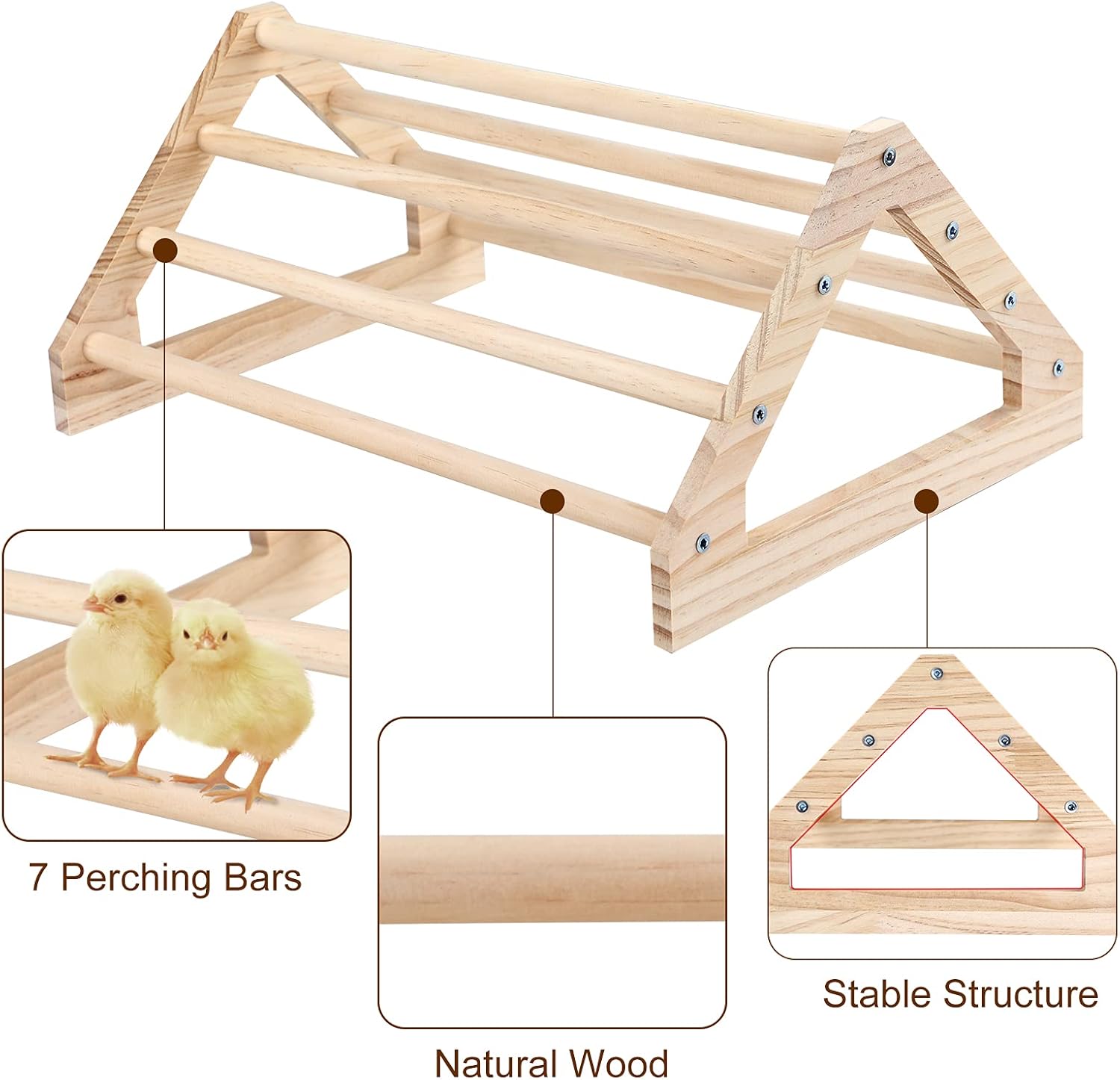 Wooden Chick Perch Stand, Pine Roosting Bar, Jungle Gym Perch Toys for Chicken Coop & Brooder, Bird Perch for Baby Chicks & Parrots (Large) - Image 3