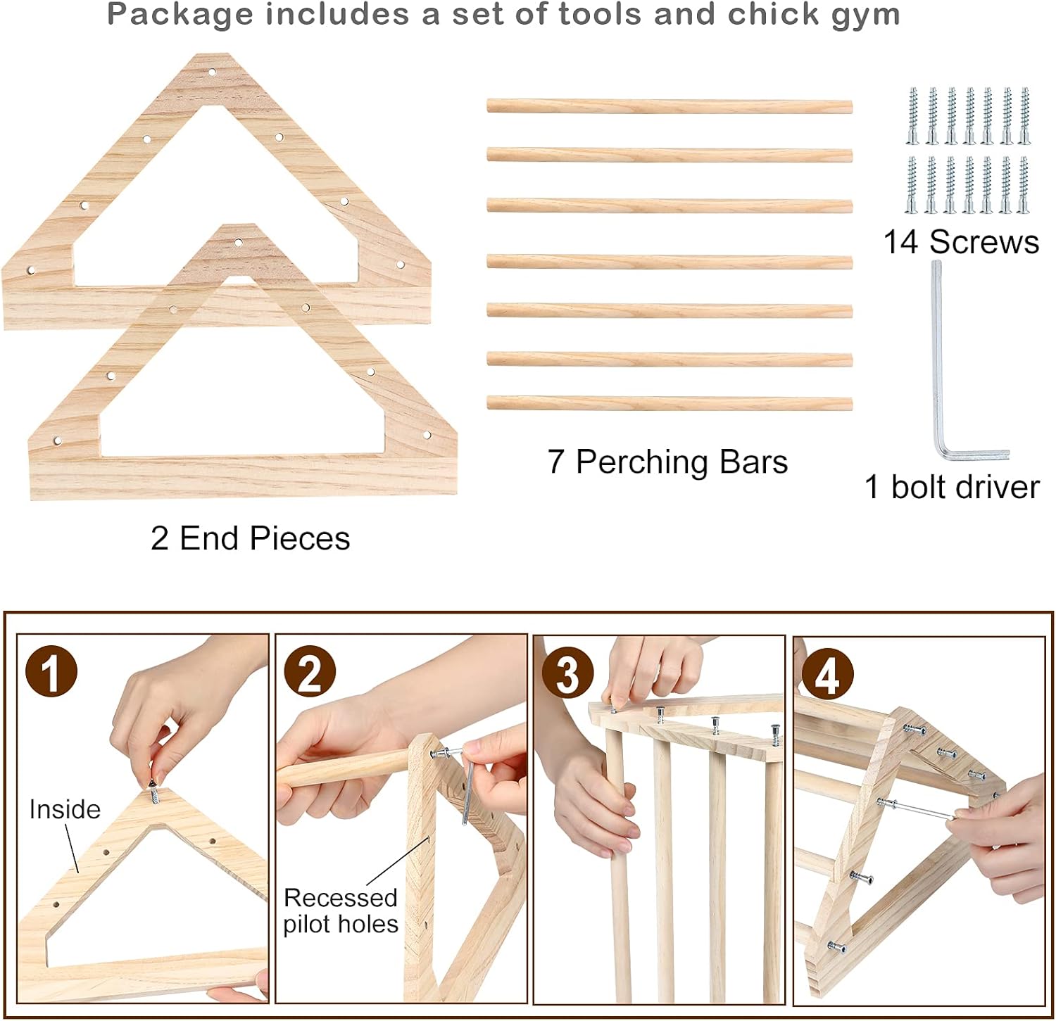 Wooden Chick Perch Stand, Pine Roosting Bar, Jungle Gym Perch Toys for Chicken Coop & Brooder, Bird Perch for Baby Chicks & Parrots (Large) - Image 4