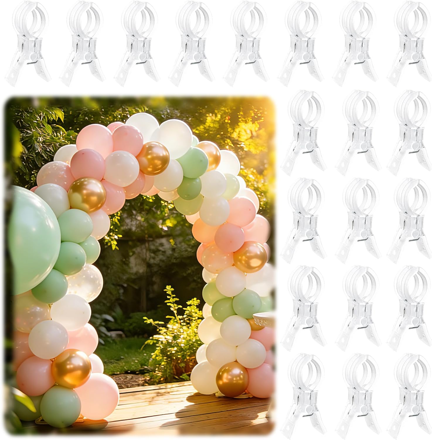20 Pack Balloon Arch Clips for Backdrop | Plastic Transparent Spring Clamps | 3.5 Inch Heavy Duty Clip for Backdrop Stand | Birthday Wedding Decoration | Photography Studio | Crafts | Clothing - Image 1