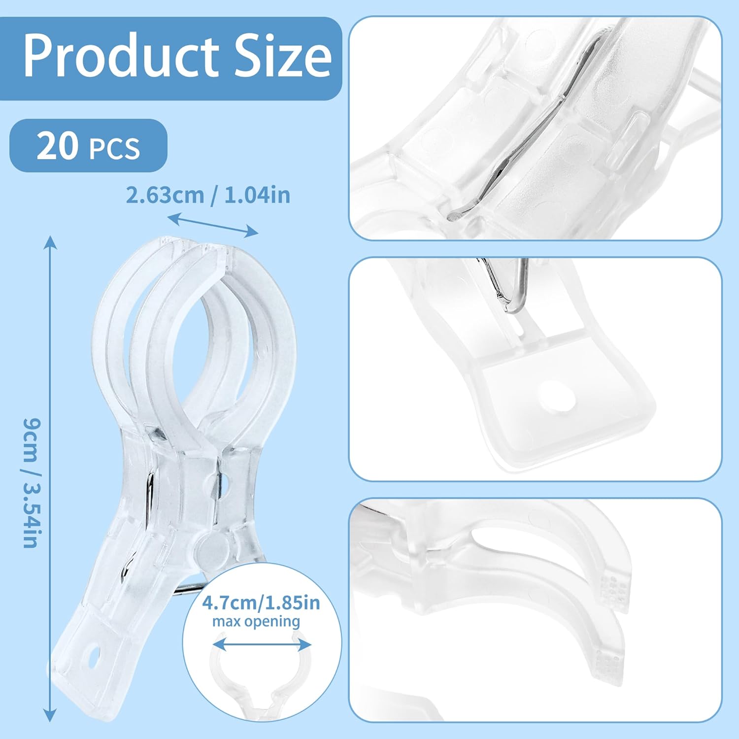 20 Pack Balloon Arch Clips for Backdrop | Plastic Transparent Spring Clamps | 3.5 Inch Heavy Duty Clip for Backdrop Stand | Birthday Wedding Decoration | Photography Studio | Crafts | Clothing - Image 2