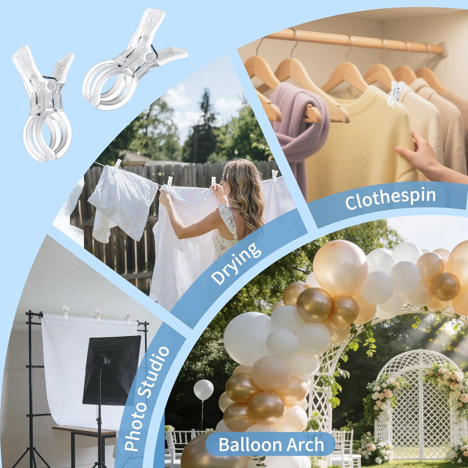 20 Pack Balloon Arch Clips for Backdrop | Plastic Transparent Spring Clamps | 3.5 Inch Heavy Duty Clip for Backdrop Stand | Birthday Wedding Decoration | Photography Studio | Crafts | Clothing - Image 5