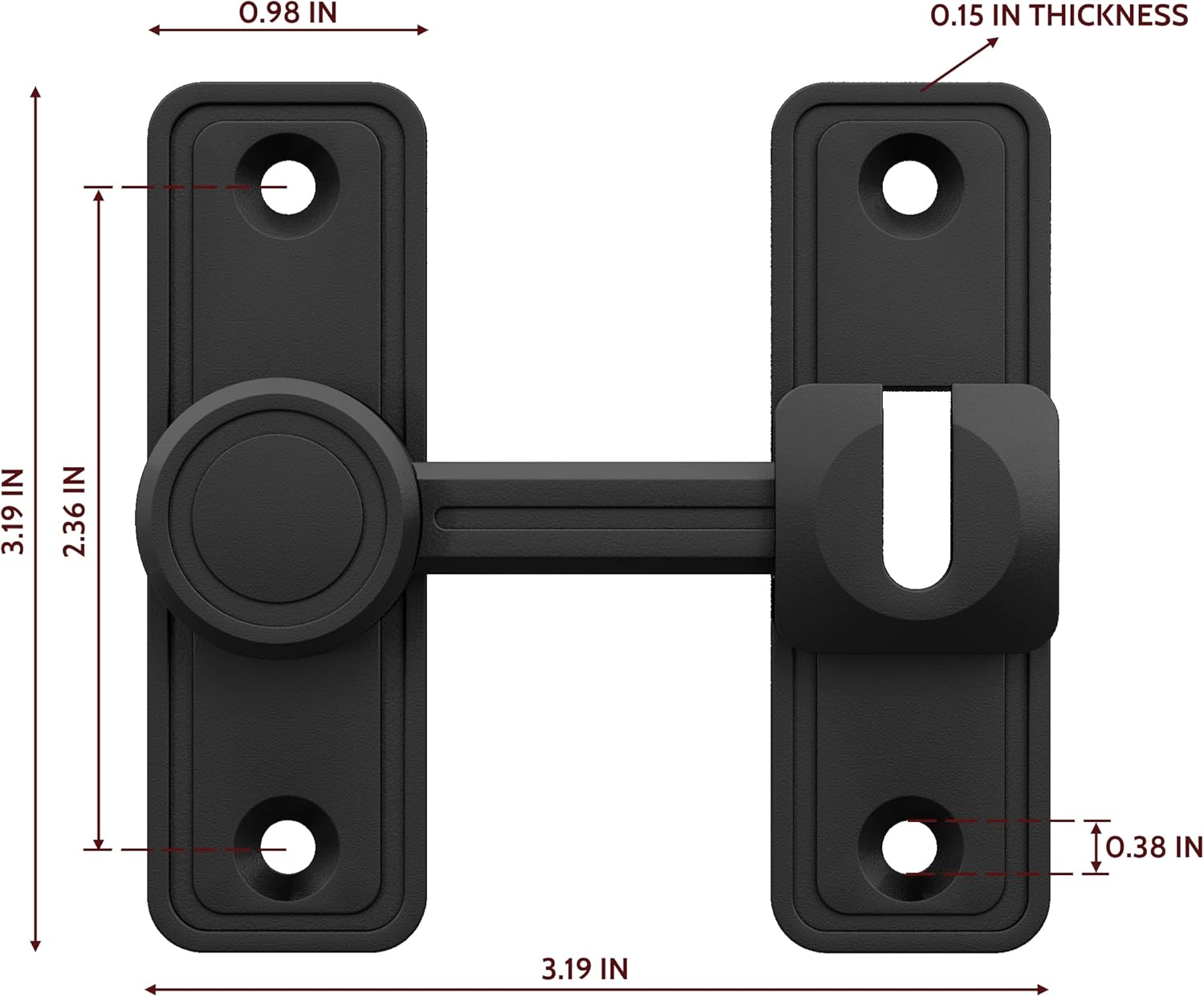 Barn Door Privacy Latch, 90°/180° Swing Slide Lock, Zinc-Alloy, Adhesive or Screw Mount, Interior Use for Bathroom/Bedroom/Closet/Shed, Includes Screws & Glue - Black - Image 2
