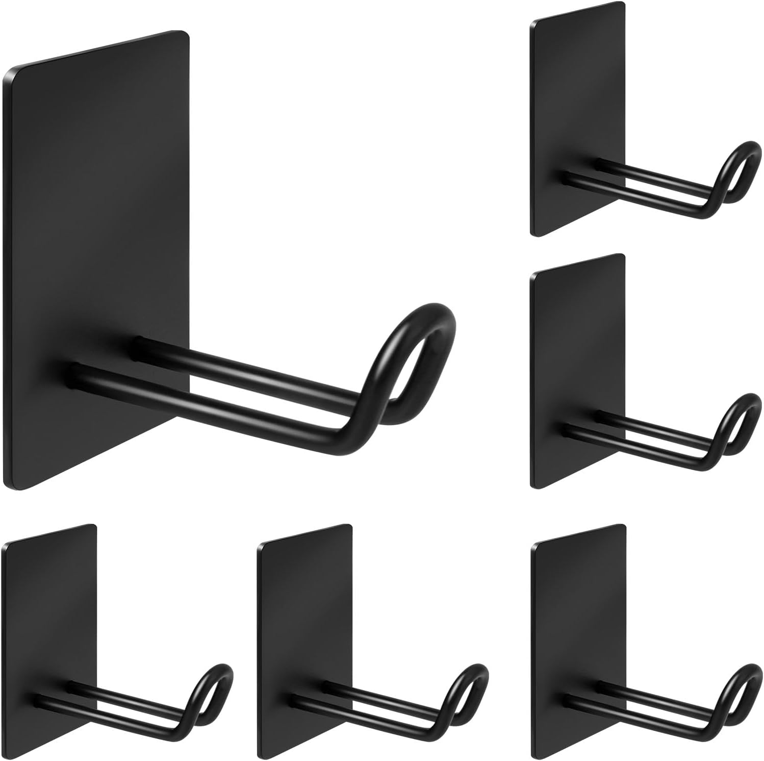 Self Adhesive Hooks Heavy Duty, Large Stainless Steel Towel Hooks, No Drill Sticky Hooks, Long Stick on Shower Wall Hooks for Hanging Hat Coat Key Headphone (Black(6Pcs)) - Image 1