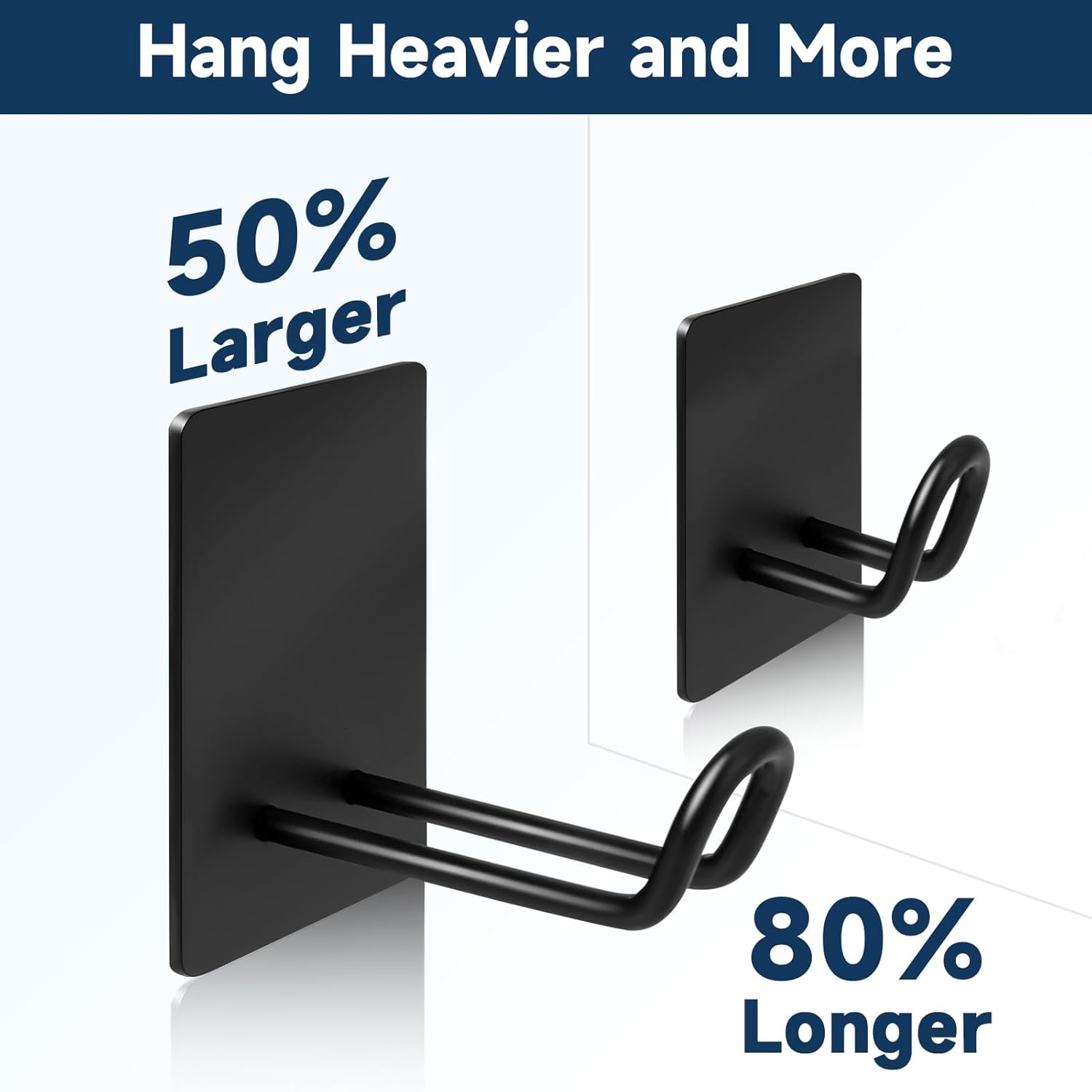 Self Adhesive Hooks Heavy Duty, Large Stainless Steel Towel Hooks, No Drill Sticky Hooks, Long Stick on Shower Wall Hooks for Hanging Hat Coat Key Headphone (Black(6Pcs)) - Image 2