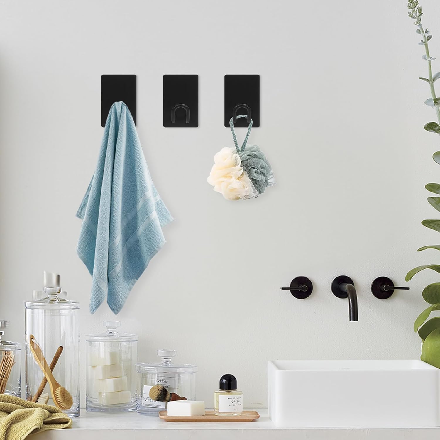 Self Adhesive Hooks Heavy Duty, Large Stainless Steel Towel Hooks, No Drill Sticky Hooks, Long Stick on Shower Wall Hooks for Hanging Hat Coat Key Headphone (Black(6Pcs)) - Image 5