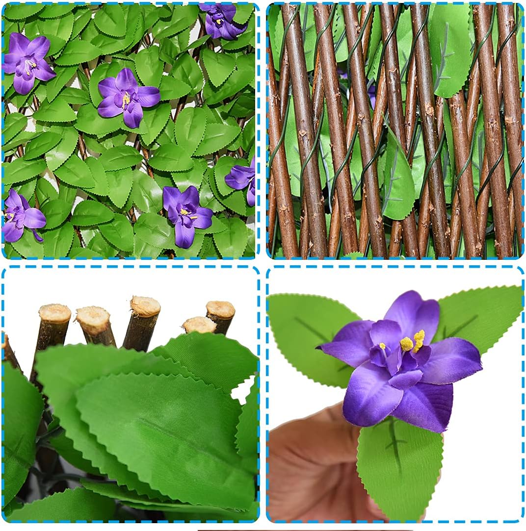 Expandable Fence Privacy Screen for Balcony Patio Outdoor,Decorative Faux Ivy Fencing Panel,Artificial Hedges (Single Sided Leaves) (1, Purple Flowers) - Image 3