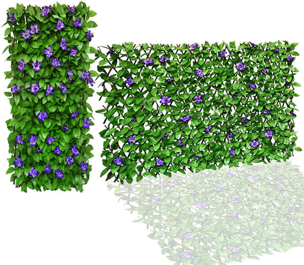 Expandable Fence Privacy Screen for Balcony Patio Outdoor,Decorative Faux Ivy Fencing Panel,Artificial Hedges (Single Sided Leaves) (1, Purple Flowers) - Image 5