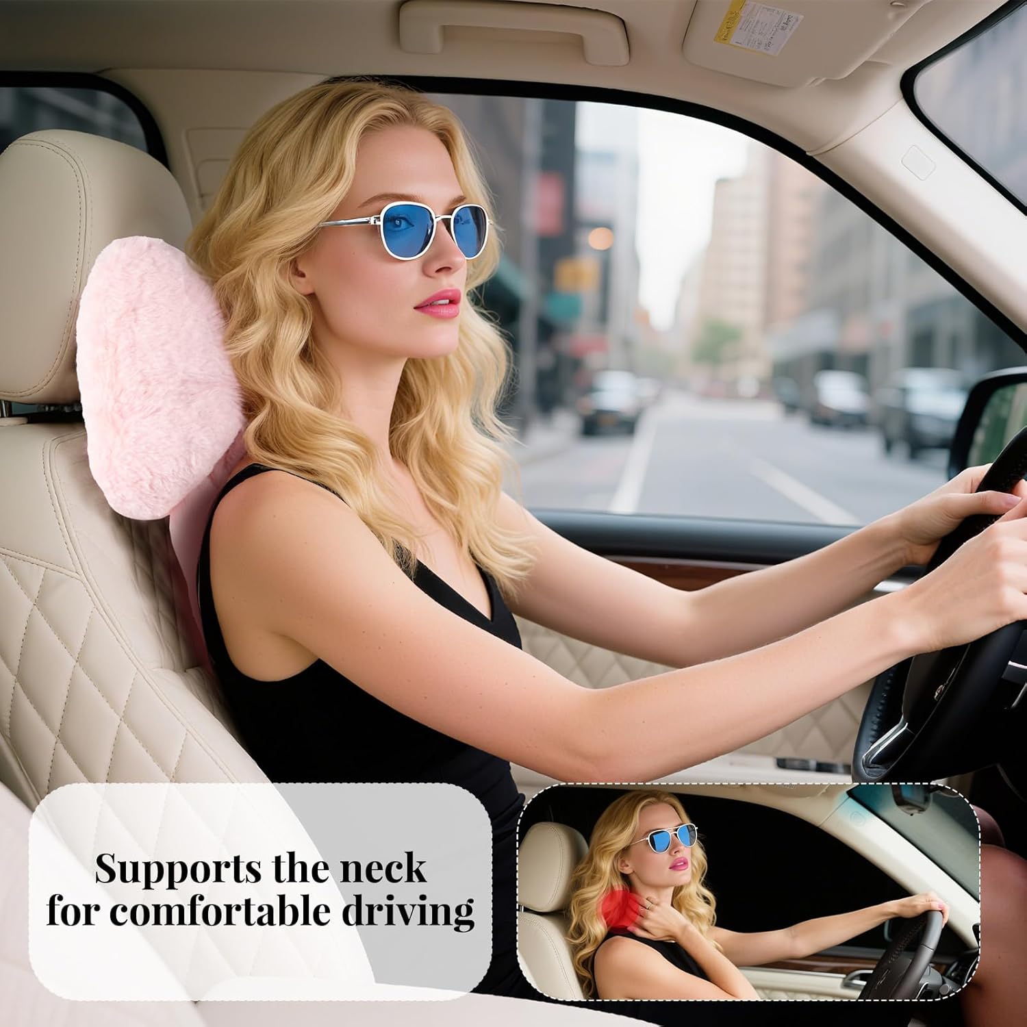 2 Pack Bow Car Headrest Pillows Plush Neck Pillows for Travel Driving Office Chair Head Support Cushions, Also Cute Car Decor Accessories for Women (Pink) - Image 2