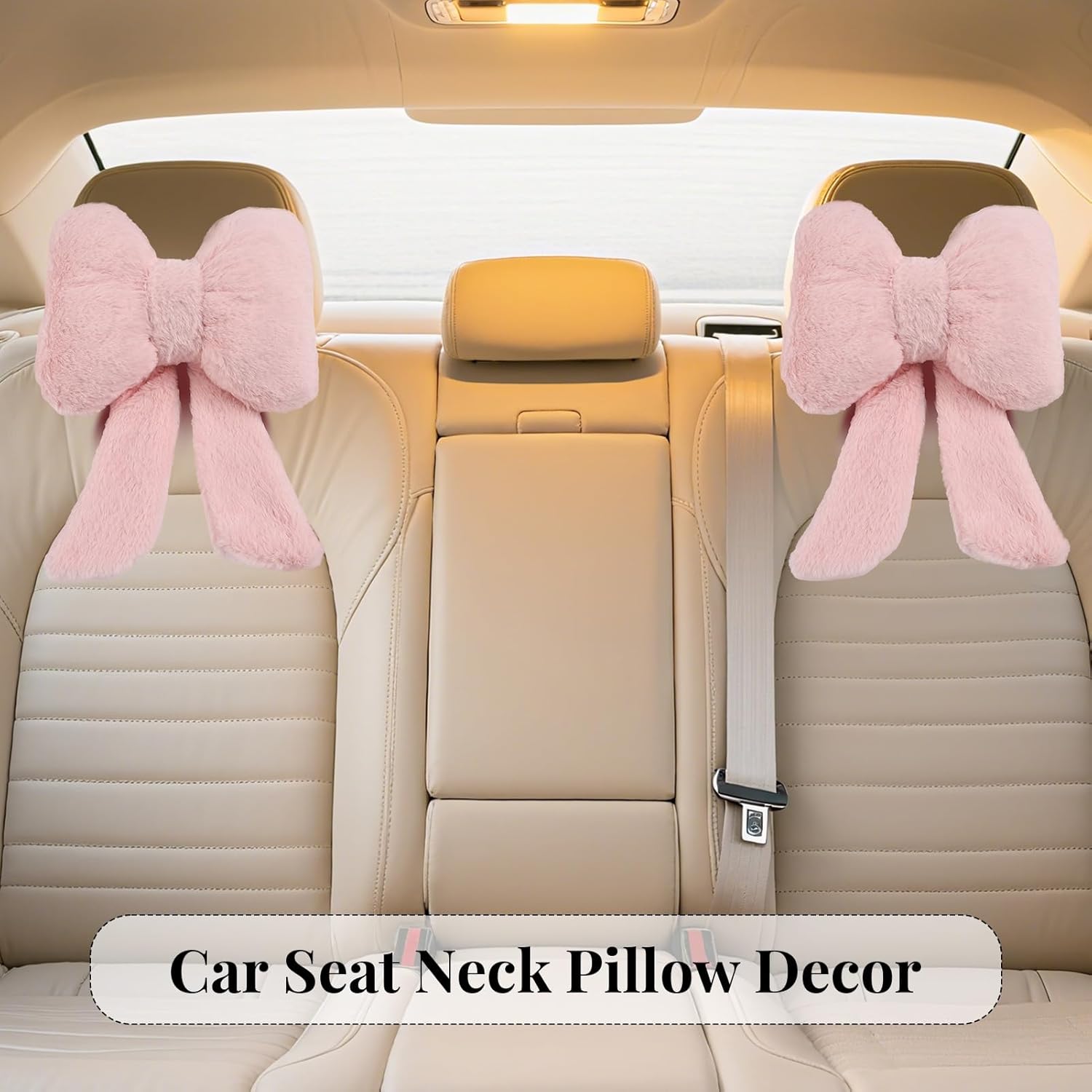 2 Pack Bow Car Headrest Pillows Plush Neck Pillows for Travel Driving Office Chair Head Support Cushions, Also Cute Car Decor Accessories for Women (Pink) - Image 4