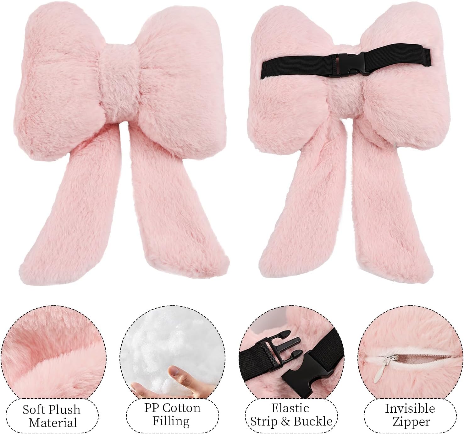 2 Pack Bow Car Headrest Pillows Plush Neck Pillows for Travel Driving Office Chair Head Support Cushions, Also Cute Car Decor Accessories for Women (Pink) - Image 5