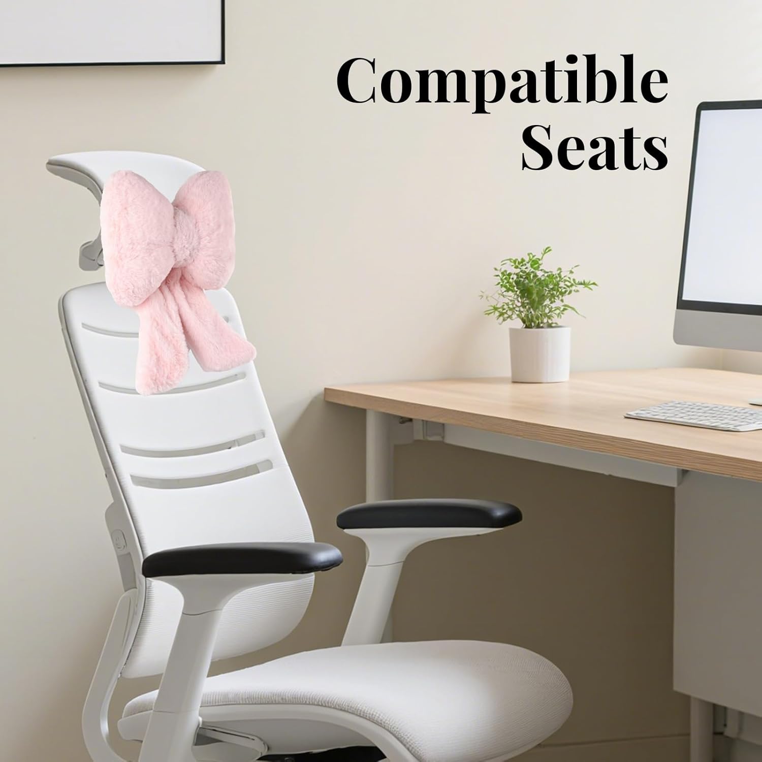 2 Pack Bow Car Headrest Pillows Plush Neck Pillows for Travel Driving Office Chair Head Support Cushions, Also Cute Car Decor Accessories for Women (Pink) - Image 6