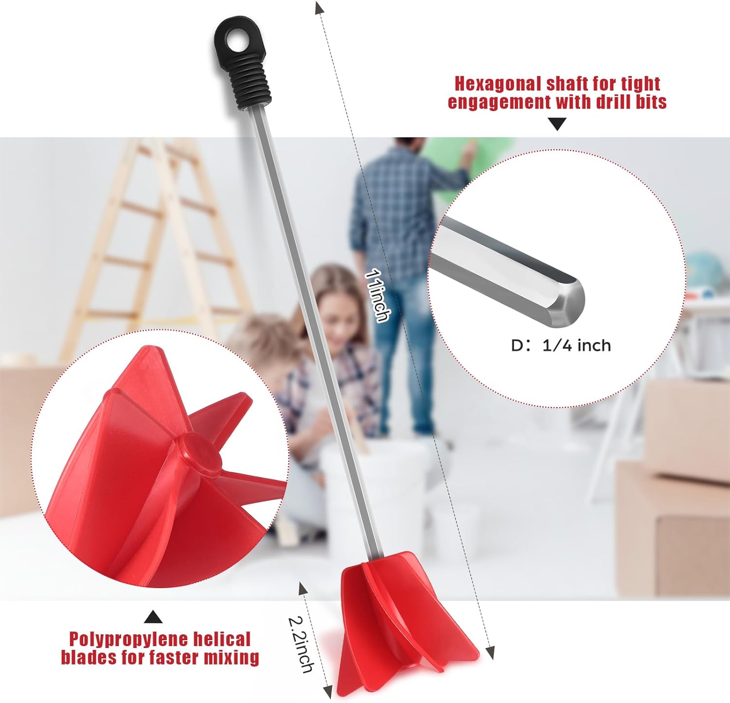 3 Pcs 11 Inch Paint Stirrer for Drill, Paint Mixer Attachment, Helix Epoxy Mixer for Concrete Resin Silicone Stirrer Paddle Works with Most Drills - Image 2
