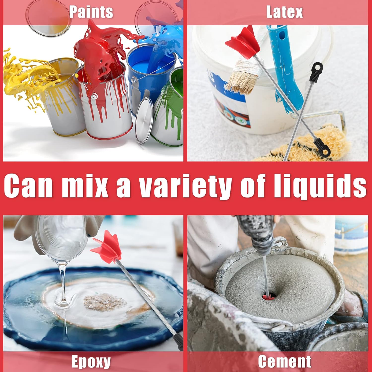 3 Pcs 11 Inch Paint Stirrer for Drill, Paint Mixer Attachment, Helix Epoxy Mixer for Concrete Resin Silicone Stirrer Paddle Works with Most Drills - Image 3